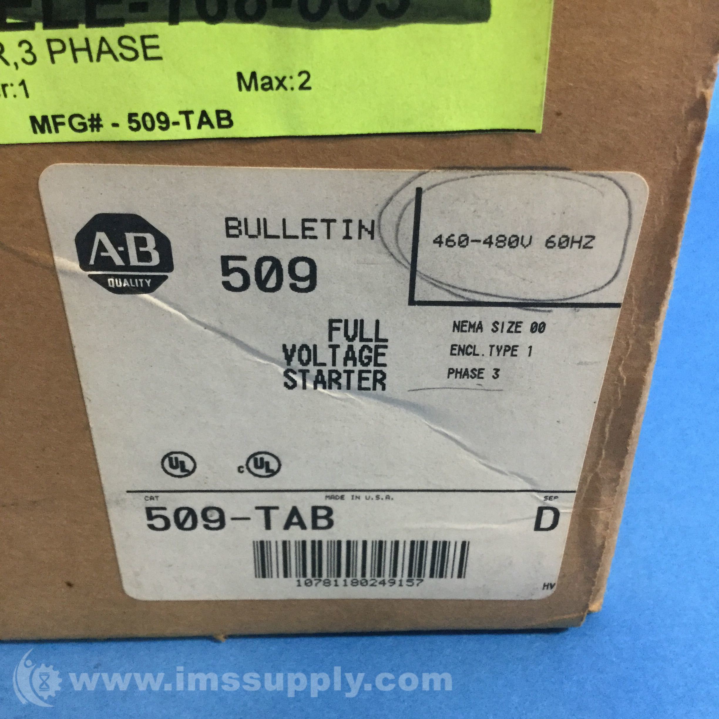 Allen Bradley 509Tab NEMA Full Voltage NonReversing Starter IMS Supply