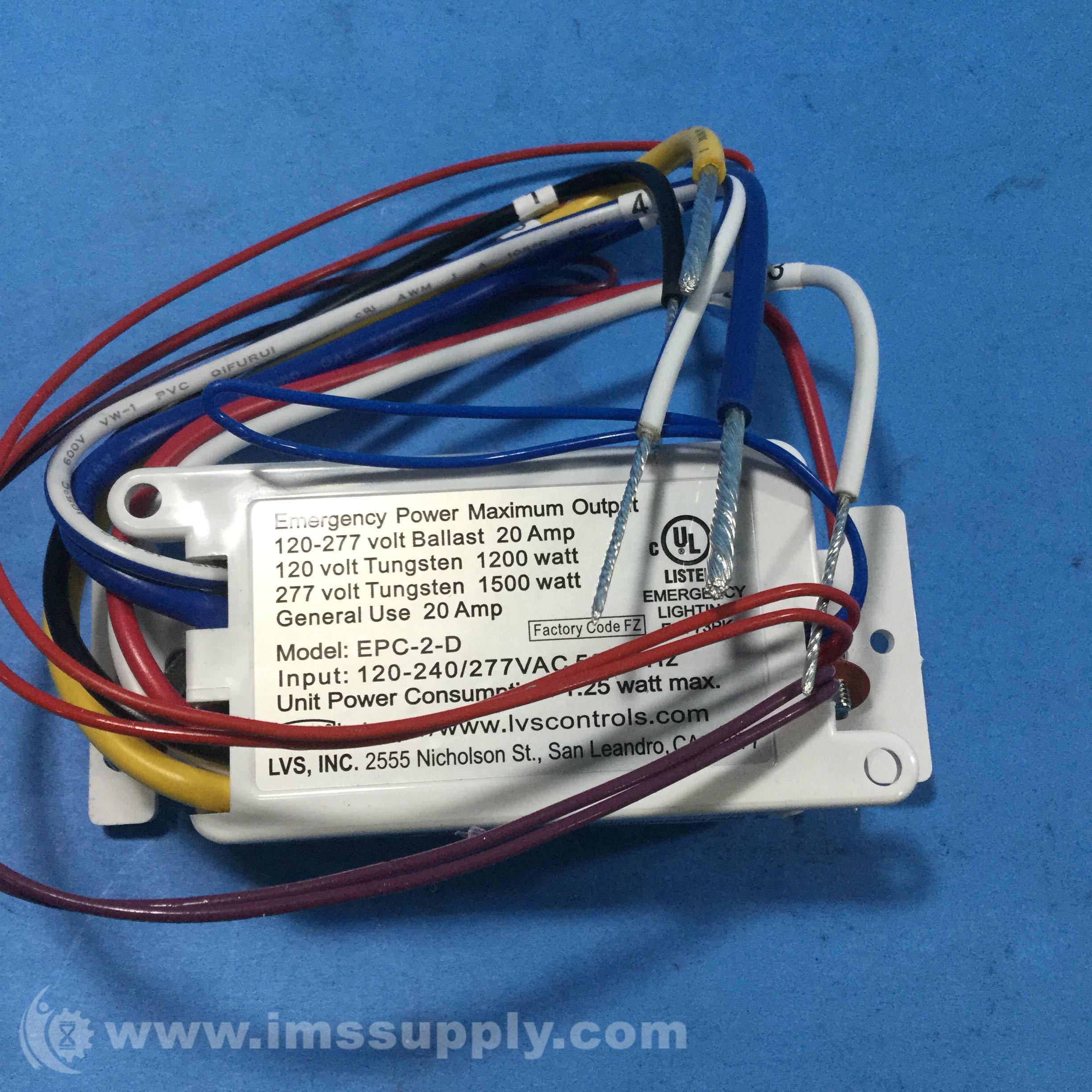 LVS Inc EPC2D Emergency Lighting Power Control Switch, 120277V IMS