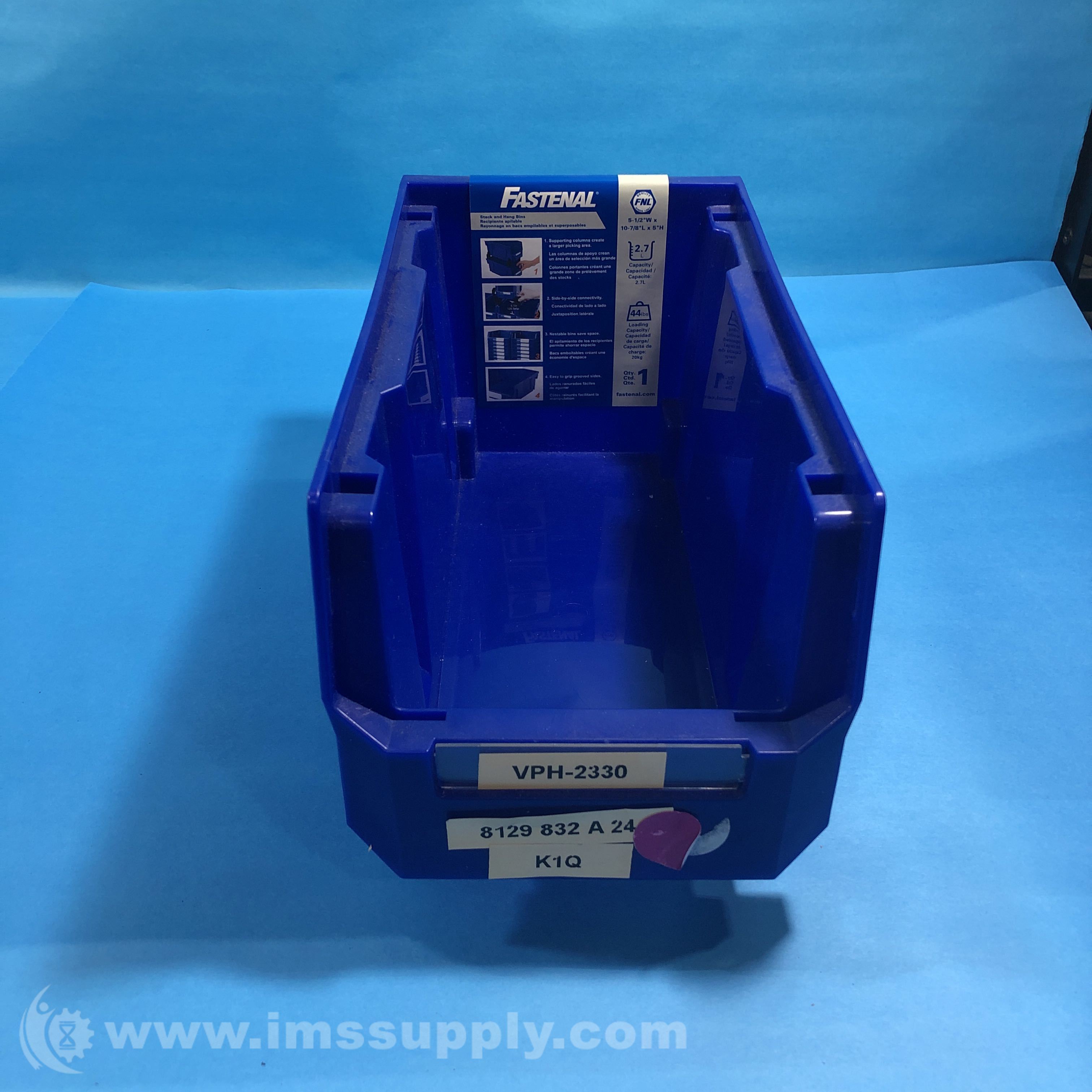 Fastenal HB230 Color Plastic Blue Stack and Hang Bin IMS Supply
