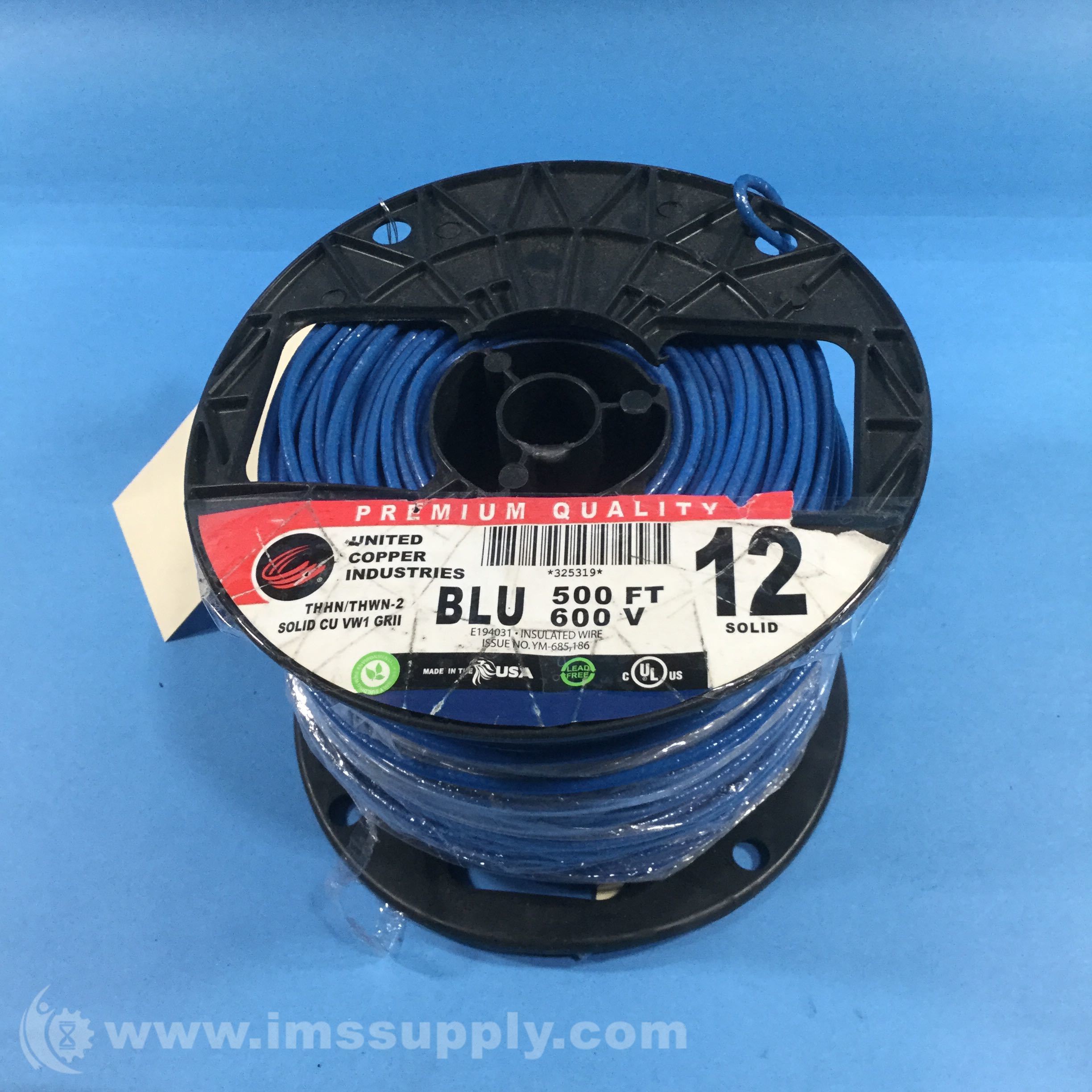 United Copper Industries THHN/THWN 600V 12 AWG BLUE E194031 Wire IMS
