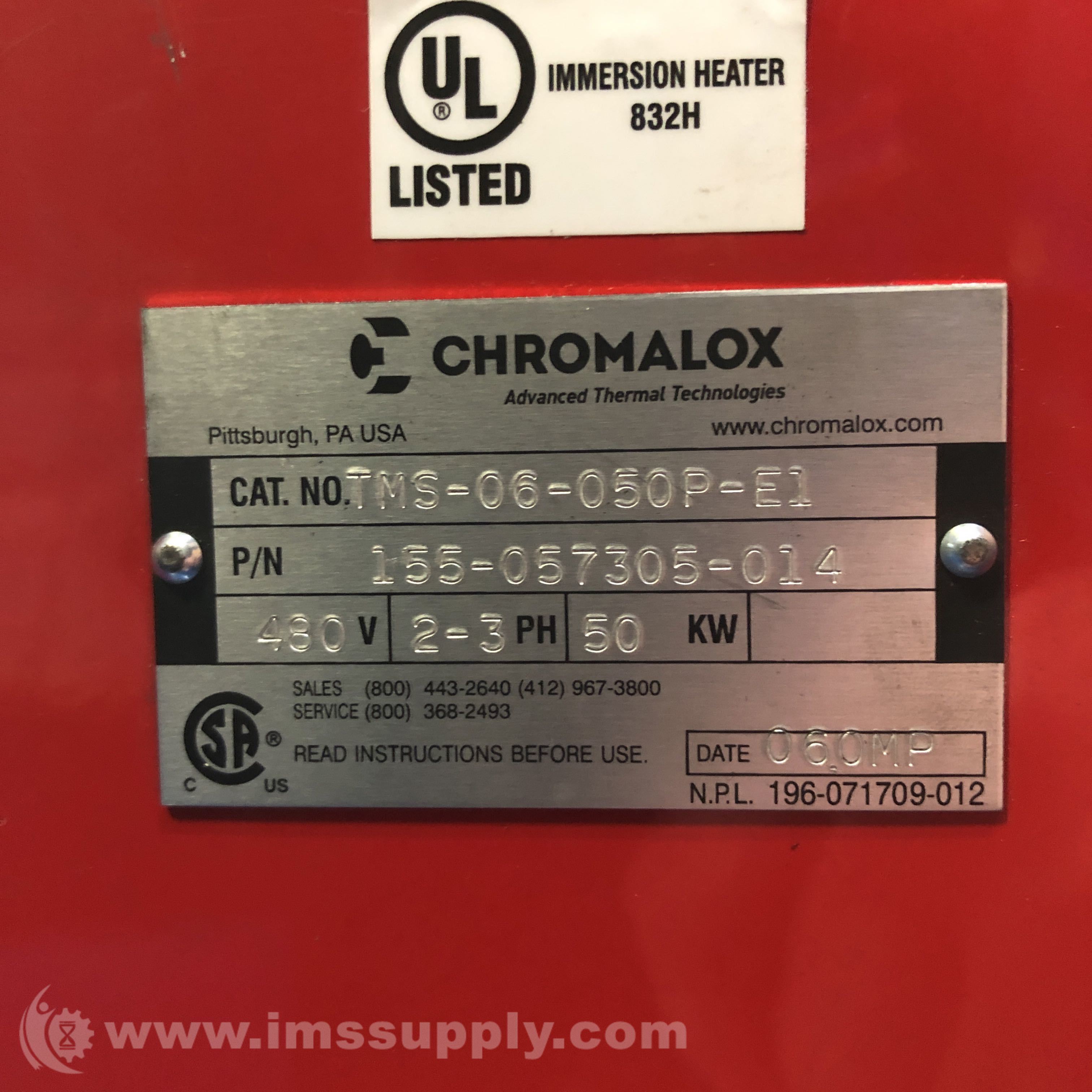 Chromalox 155057305014 23 Phase Immersion Heater IMS Supply