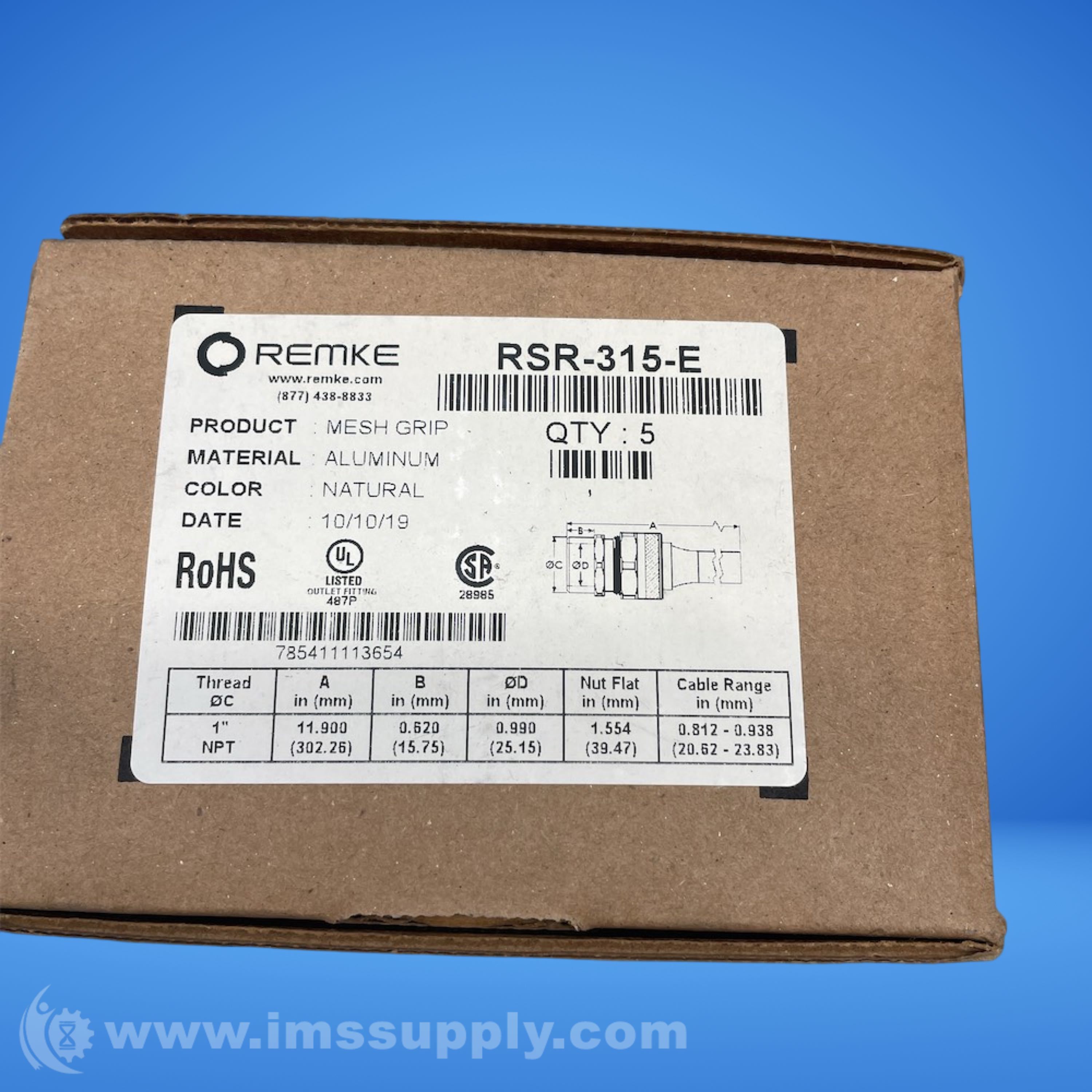 Remke RSR-315-E Metal Cord Grip Box of 5 - IMS Supply