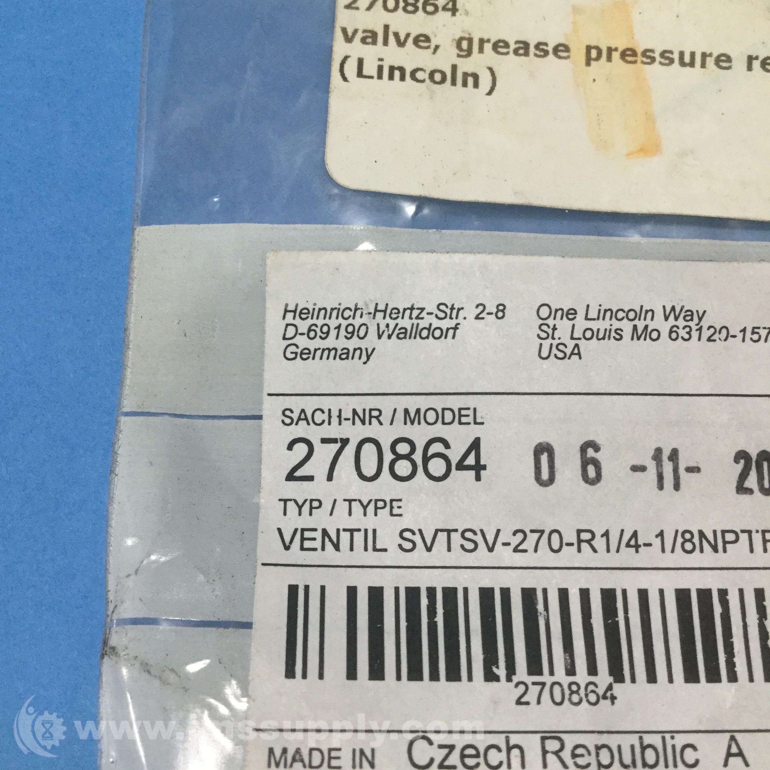 その他 Made in U.S.A  American Catalog Lincoln Industrial 270864 Pressure Relief Assembly | Air