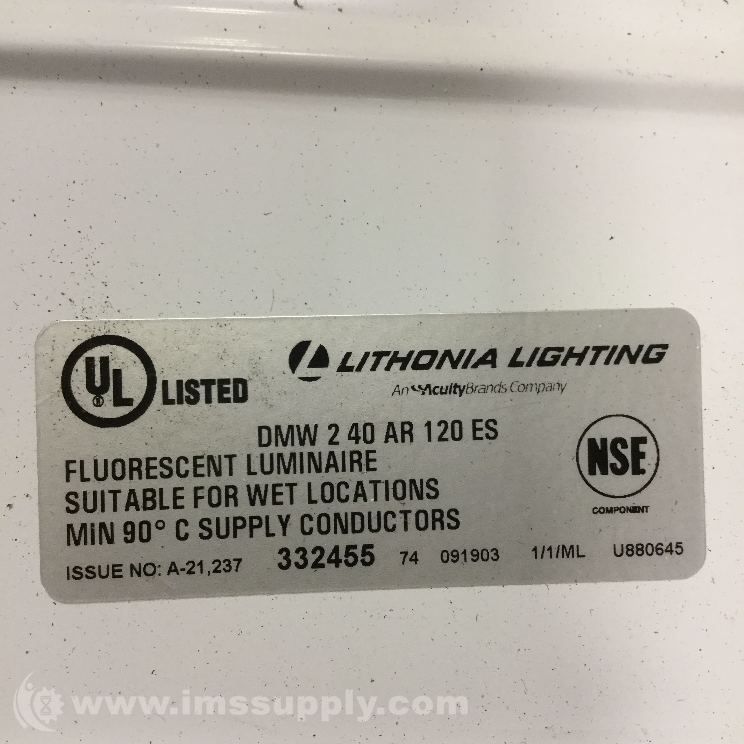 Issue No Lithonia Ligthing Fluorescent Luminaire A-21,237 USED 