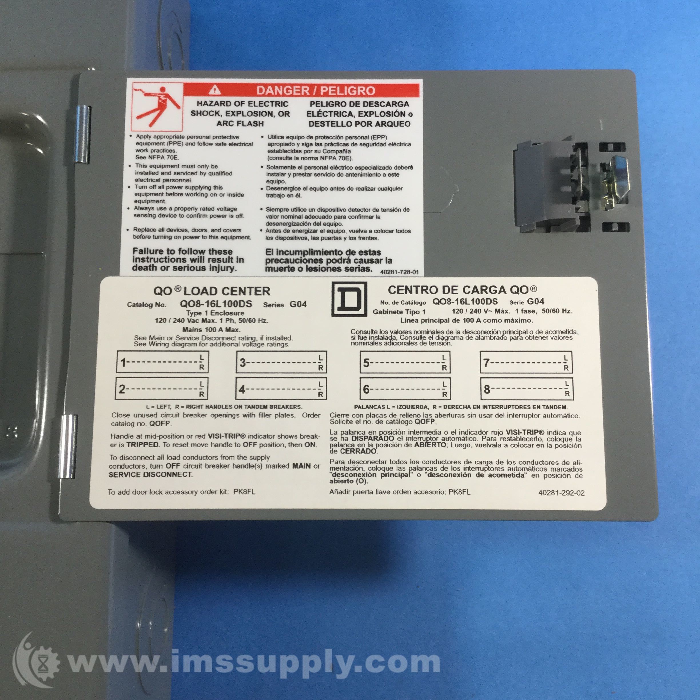 Square D Q08 16l100ds Load Center Distribution Board Steel Ims Supply