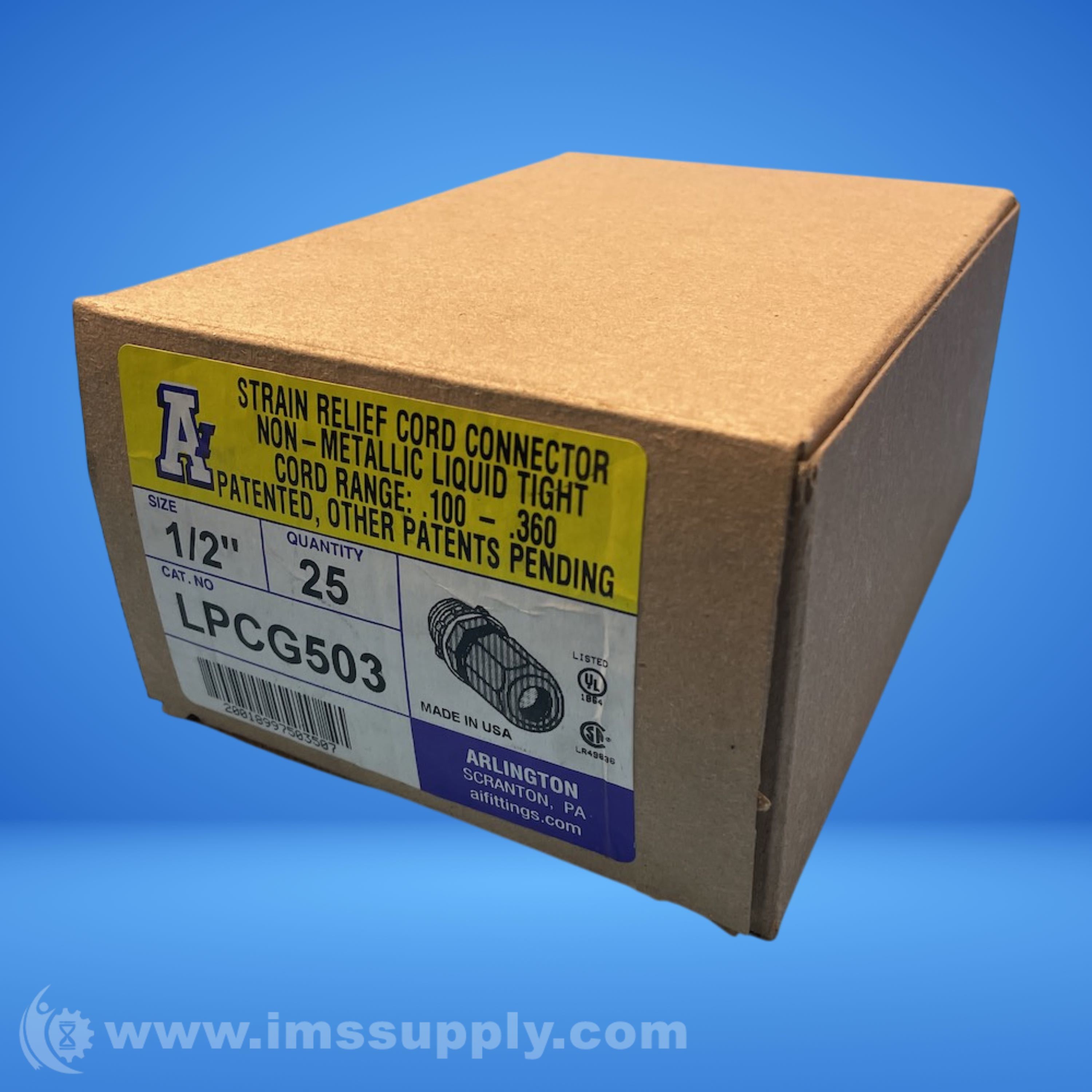 Arlington LPCG503 Box of 25 Liquid-Tight Cord Connectors 1/2in - IMS Supply