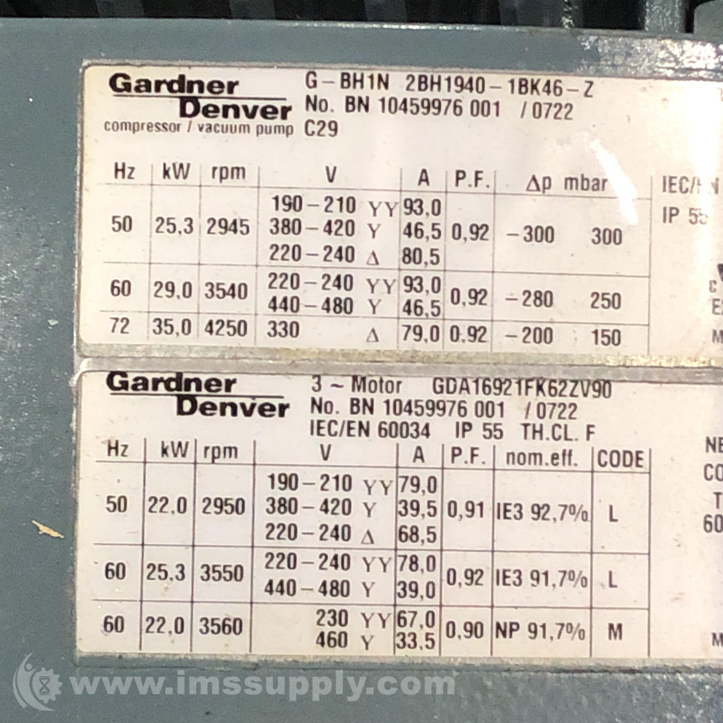 Gardner Denver GBH1N 2BH19401BK46Z Side Channel Blower IMS Supply
