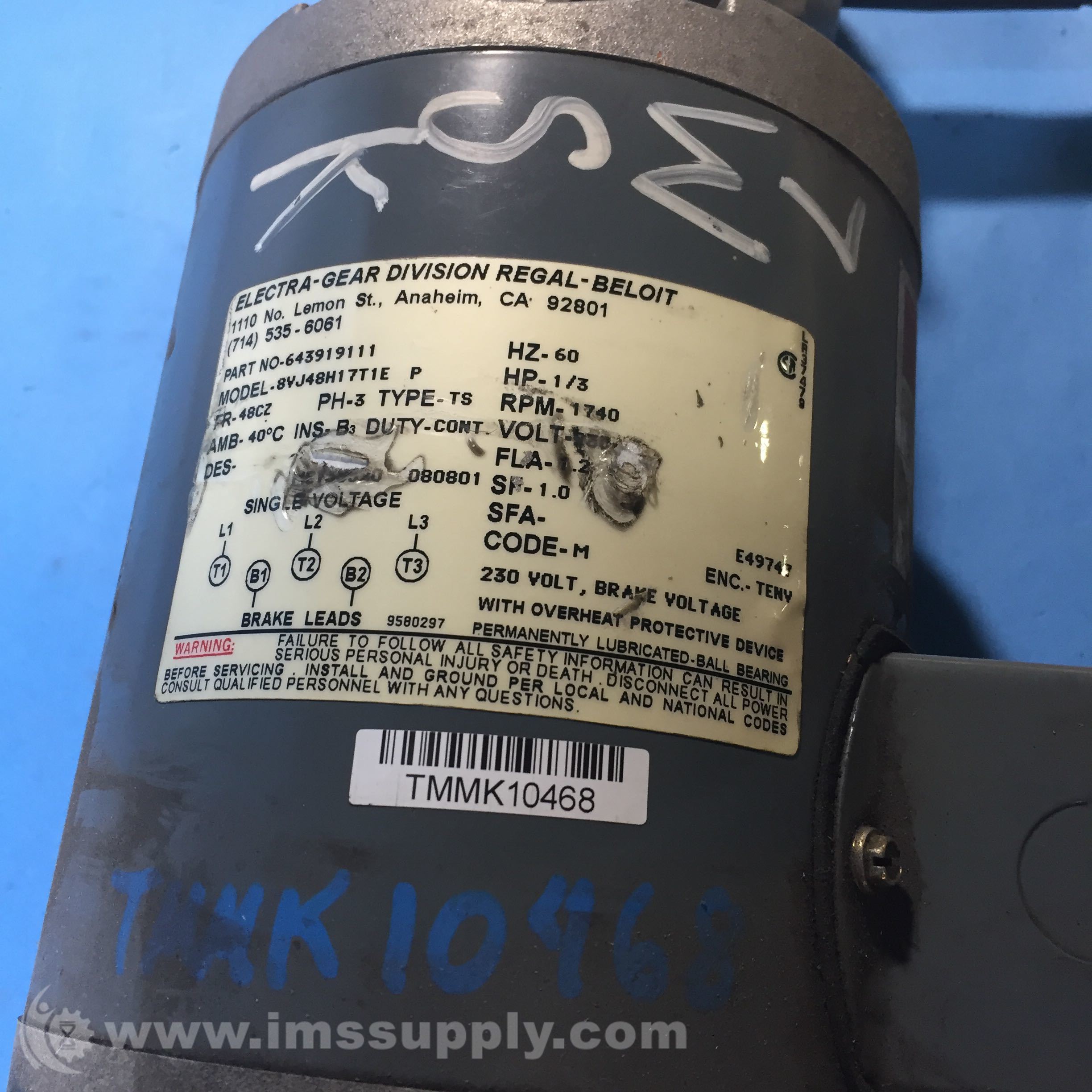 Regal Beloit 643919111 Electrical Motor IMS Supply