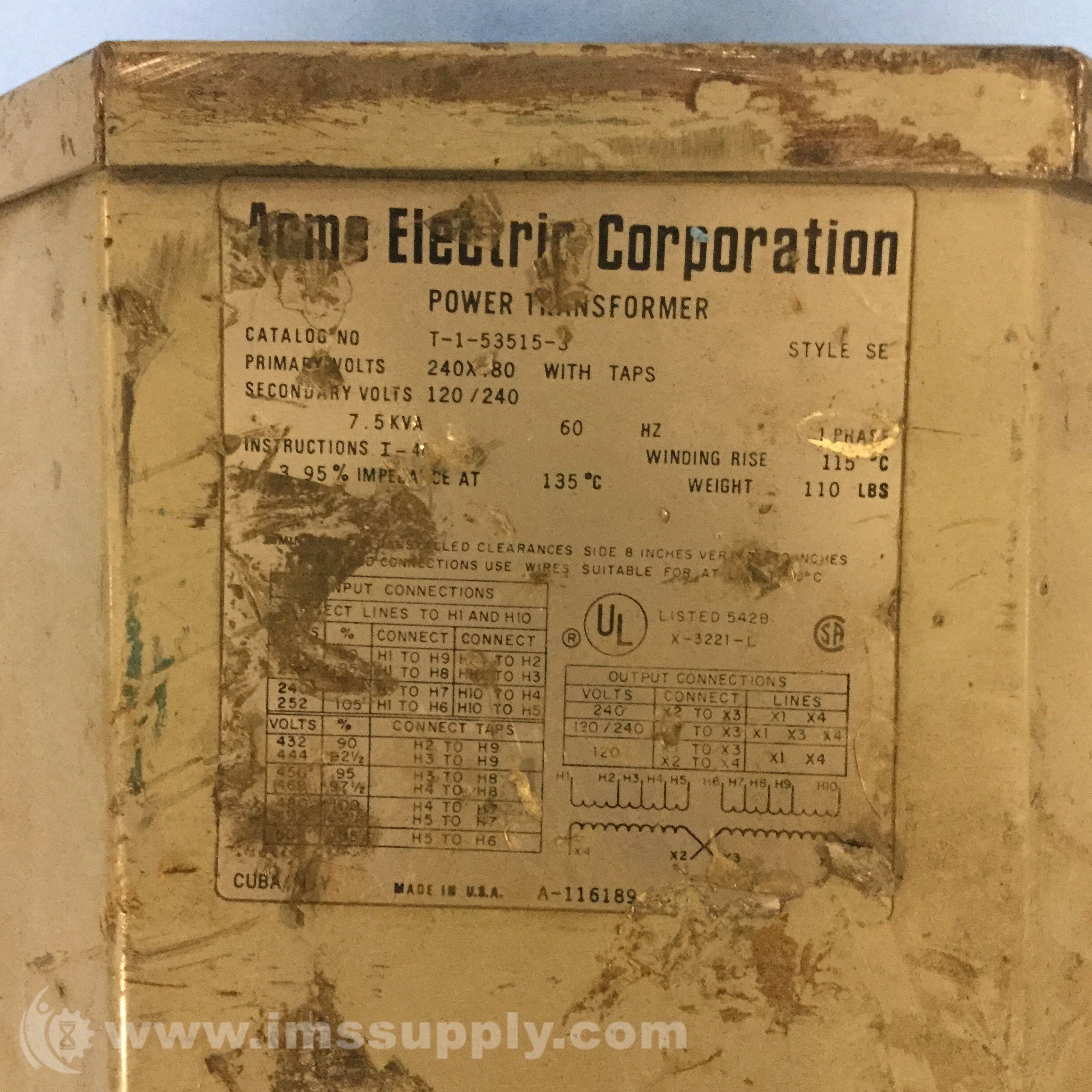 Acme Electric Control Transformer T1535153 Power Transformer IMS
