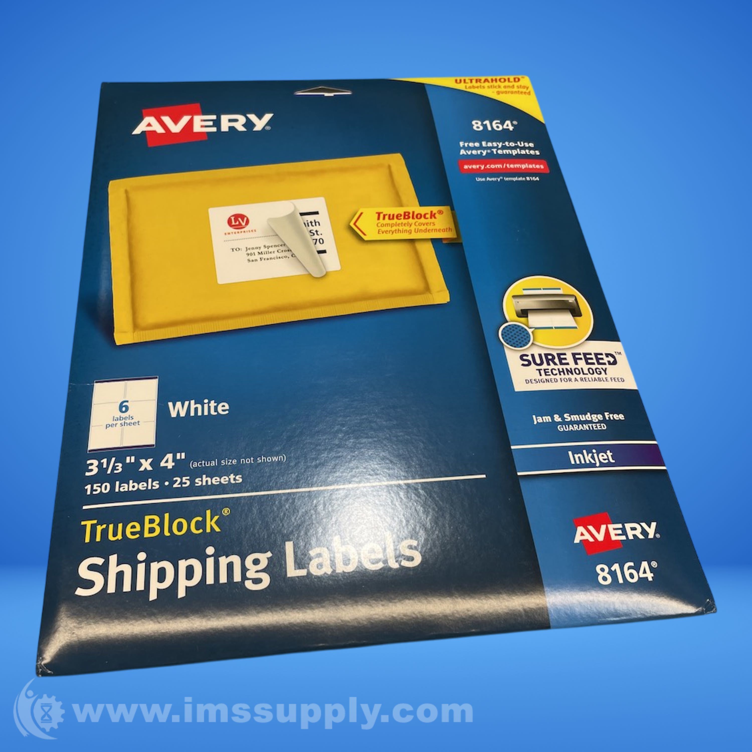 Avery 8164 Pack of 150 TrueBlock Inkjet Shipping Labels - IMS Supply