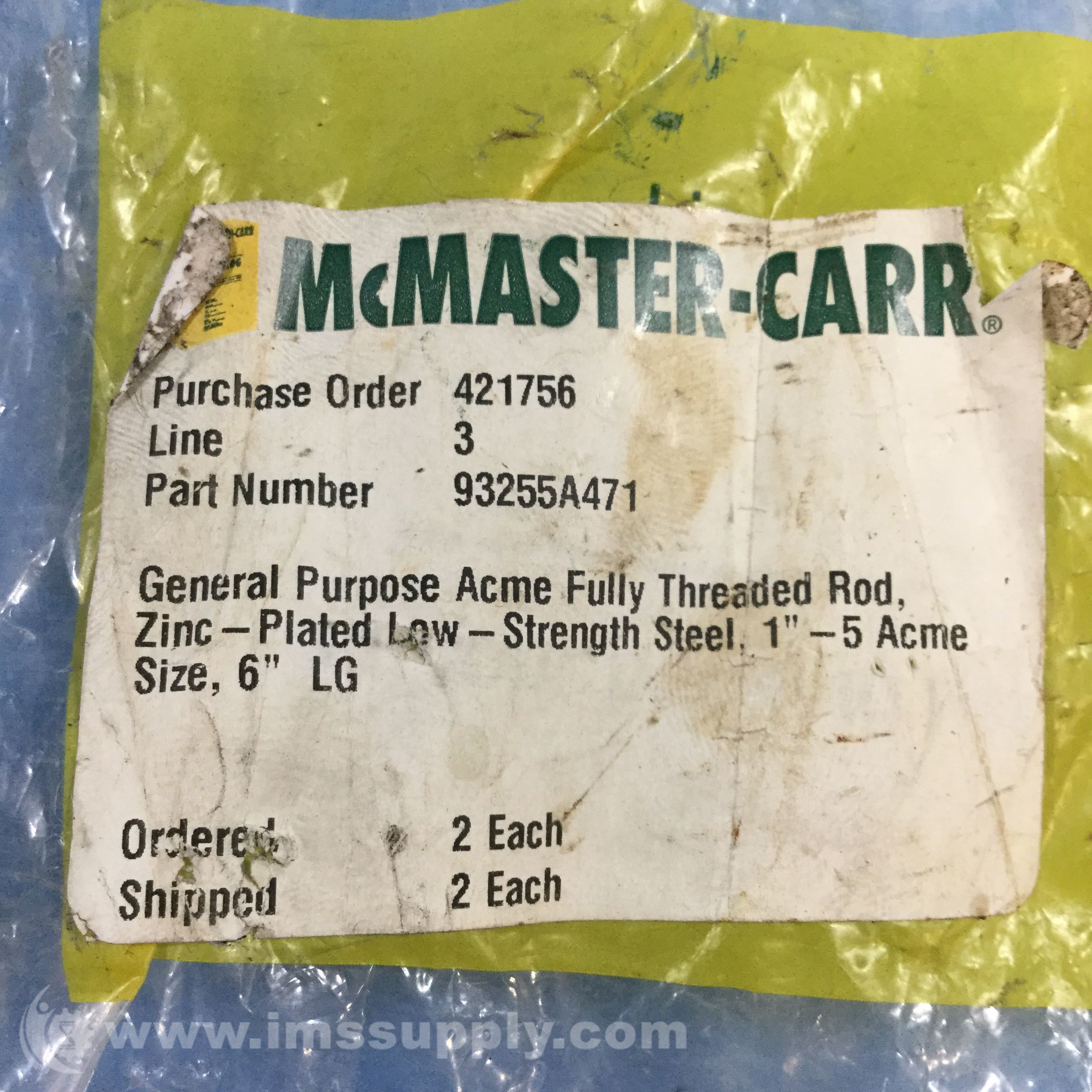 McMASTERCarr Co 93255A471 Acme Threaded Lead Rod, 15 Size IMS Supply