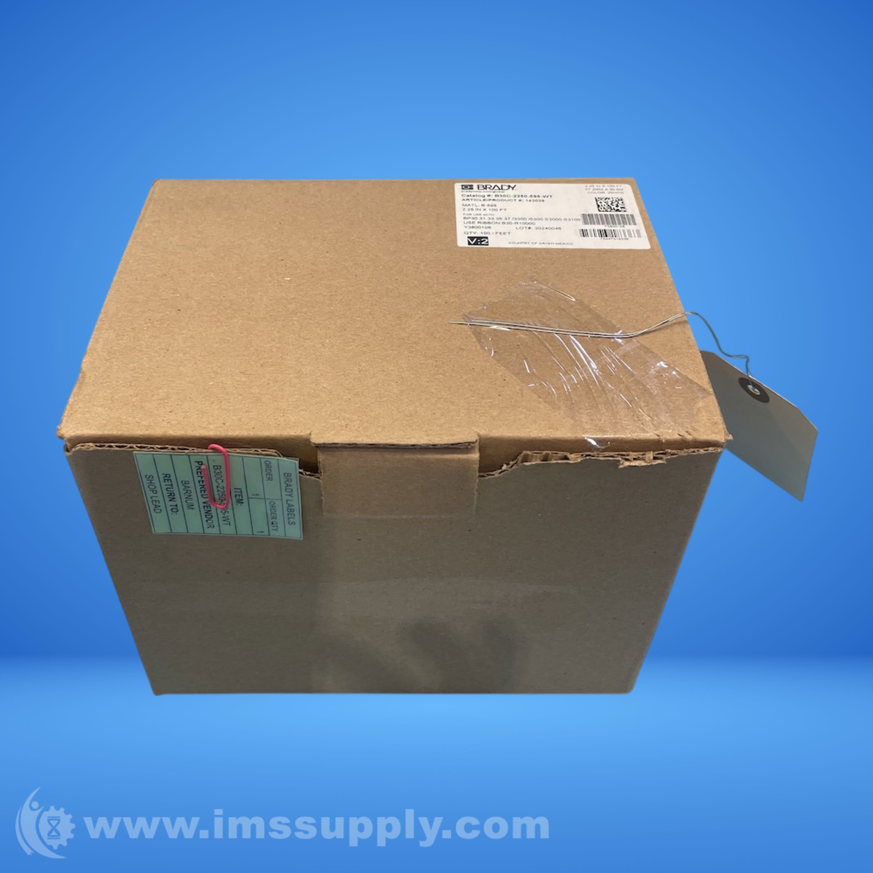 Brady B30C-2250-595-WT Continuous Vinyl Label Roll - IMS Supply