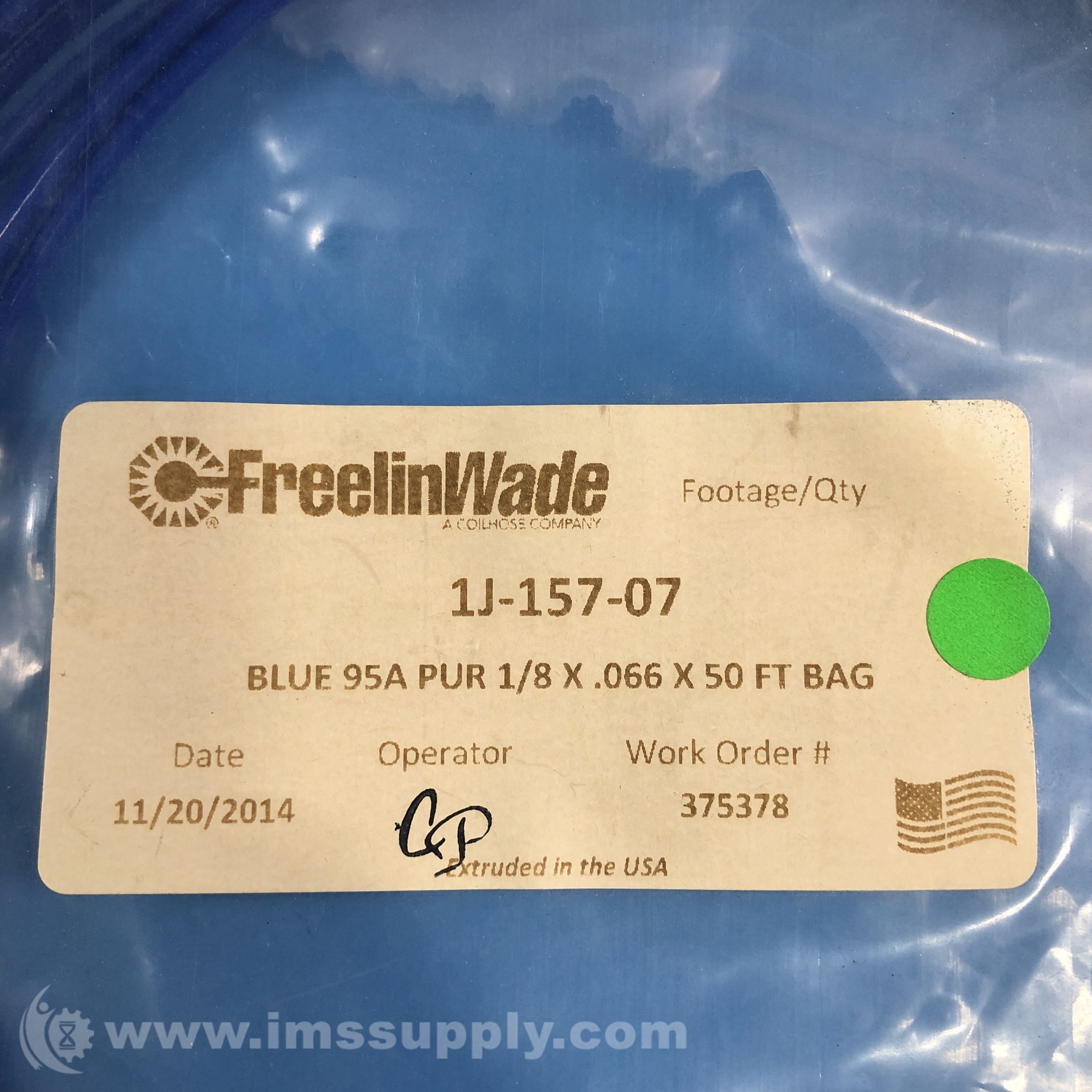 Tuyau Nylon Jaune Freelin-Wade 1J-201-08 - 5/32" OD X .106" ID - Longueur 100 Pieds - NEUF