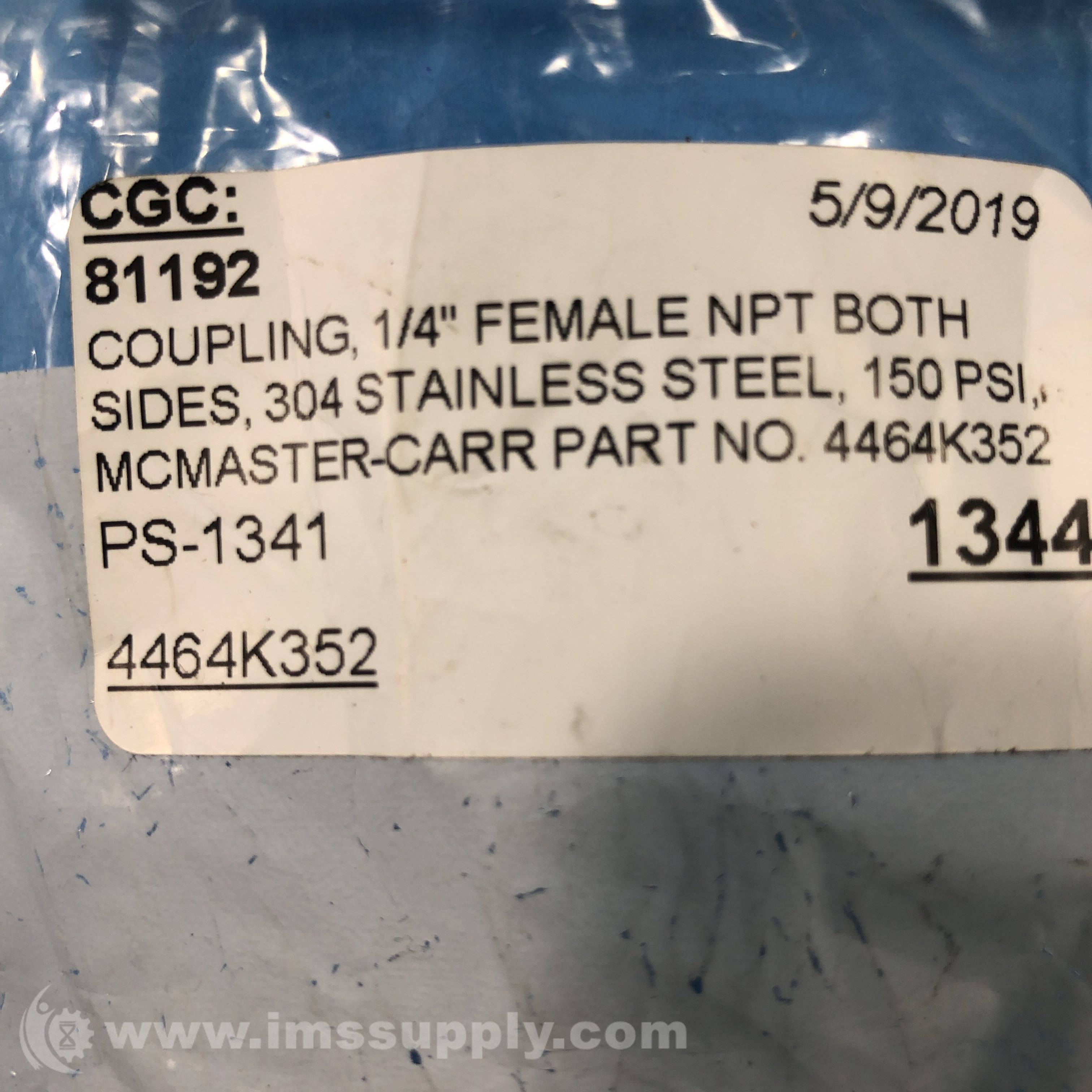McMasterCarr 4464K352 Threaded Pipe Fitting 1/4 Female Coupling IMS