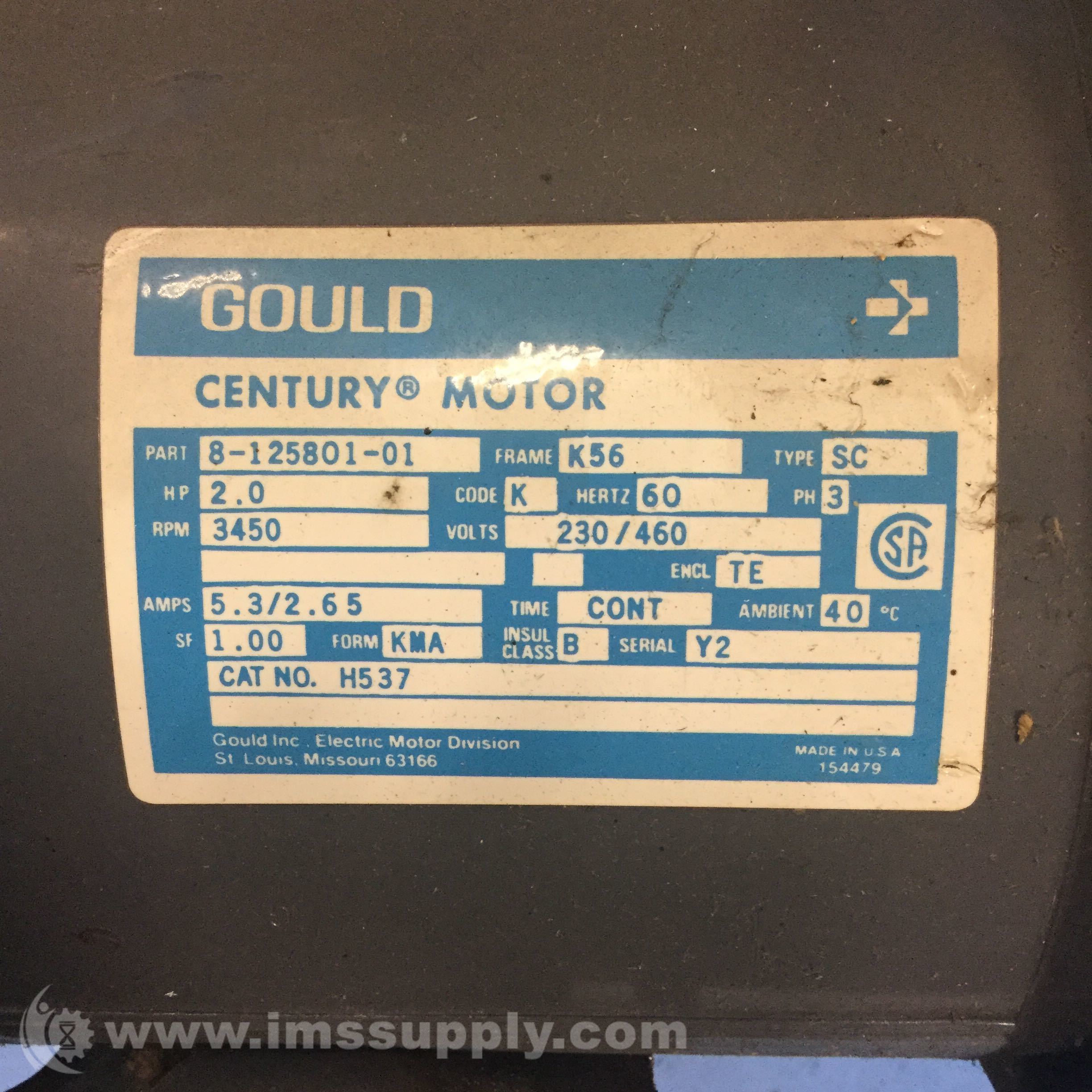Century Electric Motors 8-125801-01 2HP 3450RpM 3PH 230/460V ...