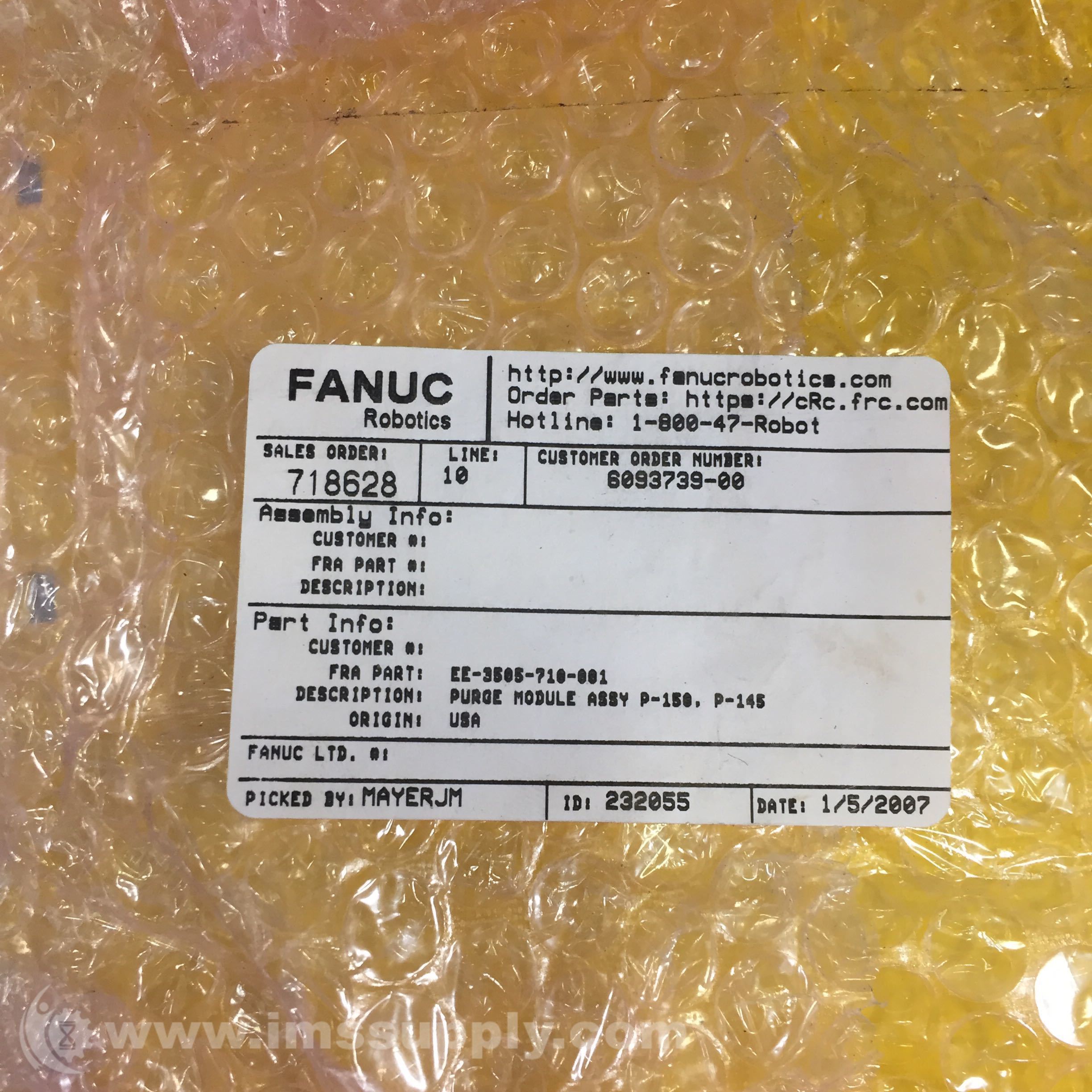 Fanuc EE-3505-710-001 Purge Module Assembly - IMS Supply