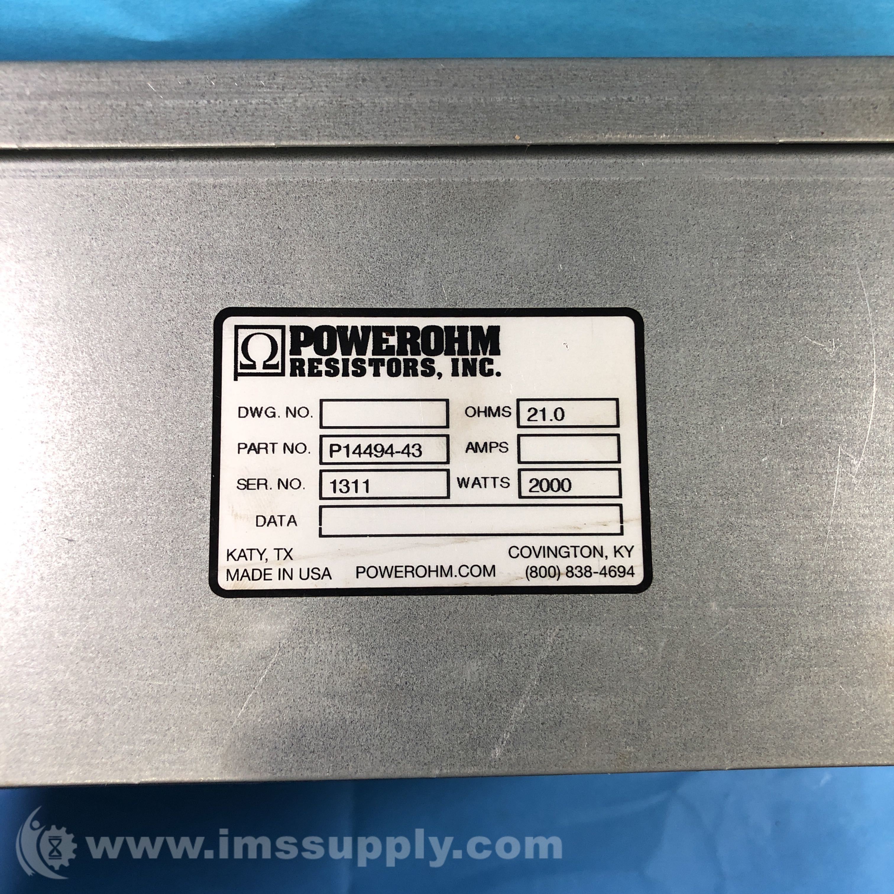 Powerohm Resistors P1449443 ABB Dynamic Braking Resistor IMS Supply