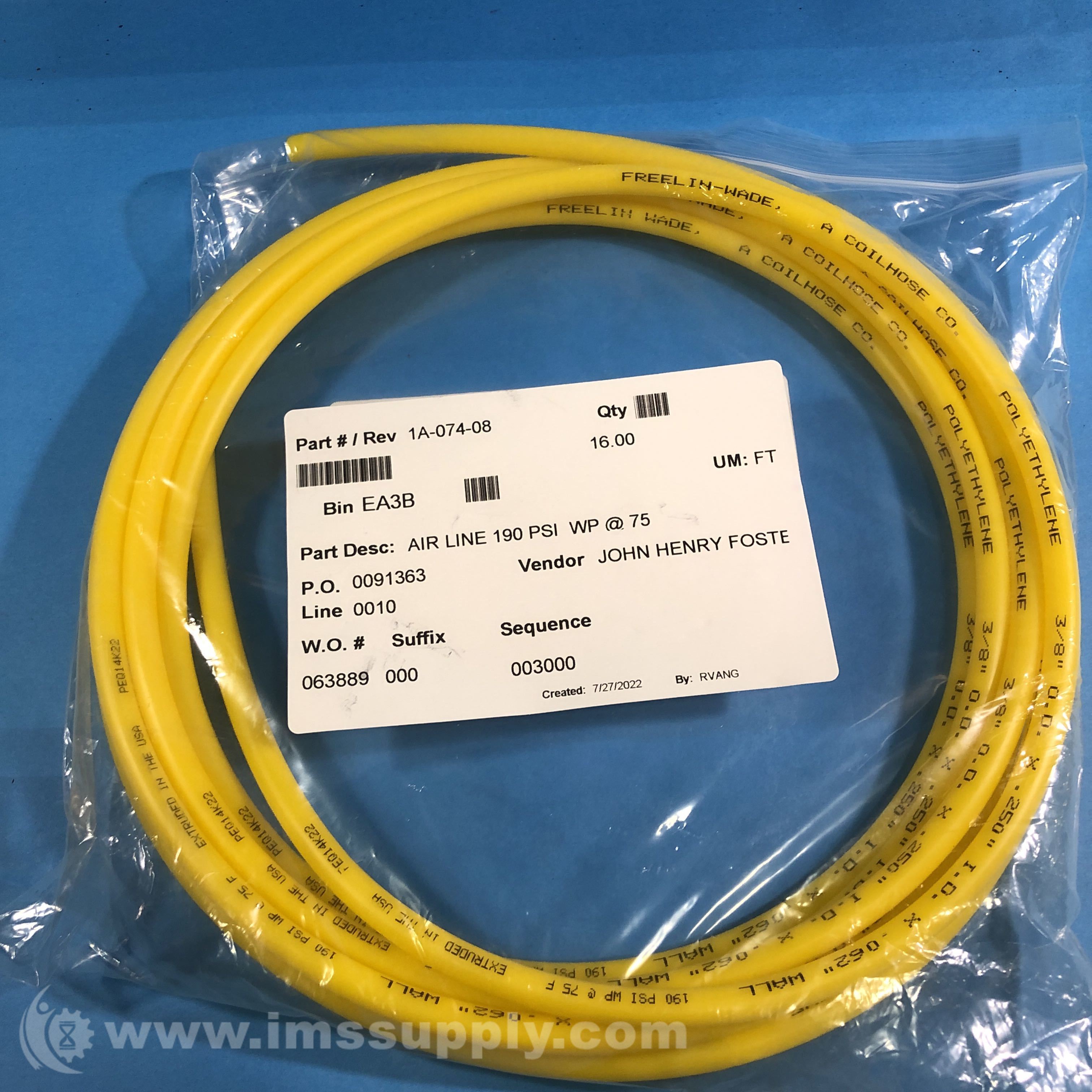 Freelin Wade 1A07408 Yellow Polyethylene Tubing IMS Supply