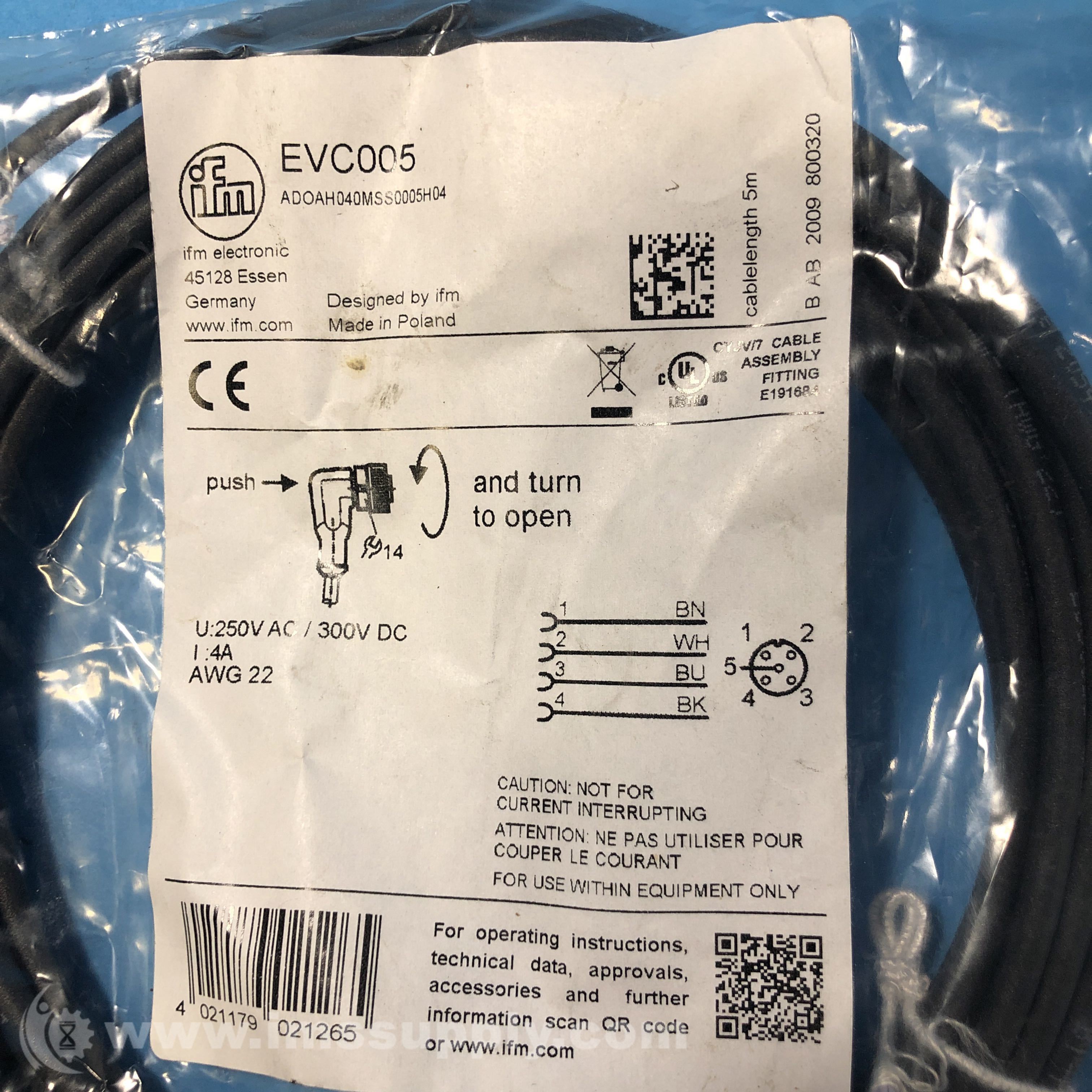 Ifm EVC005 5-Pin M12 Female Cordset - IMS Supply