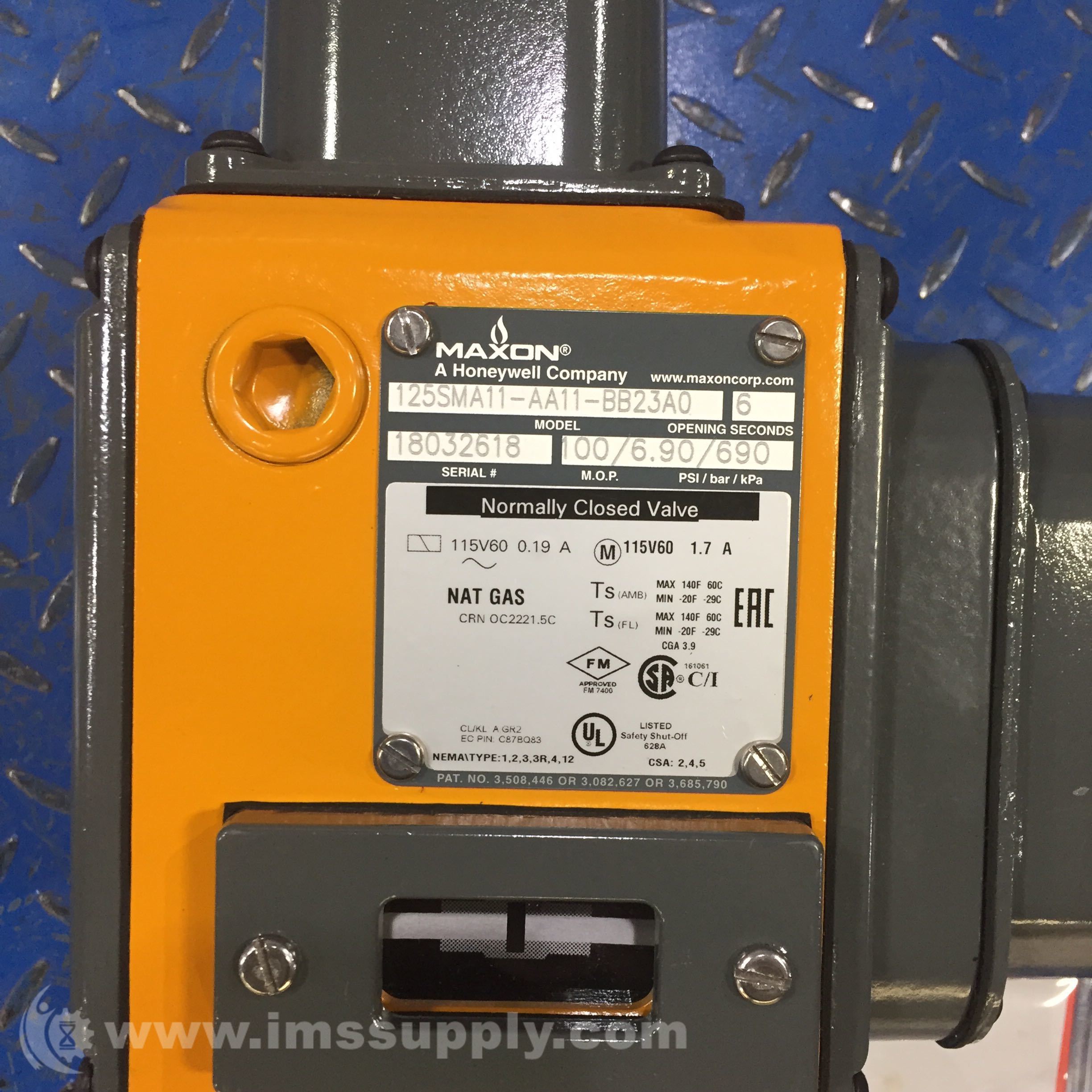 Maxon 125SMA11AA11BB23A0 Gas Shutoff Valve, NC Valve IMS Supply