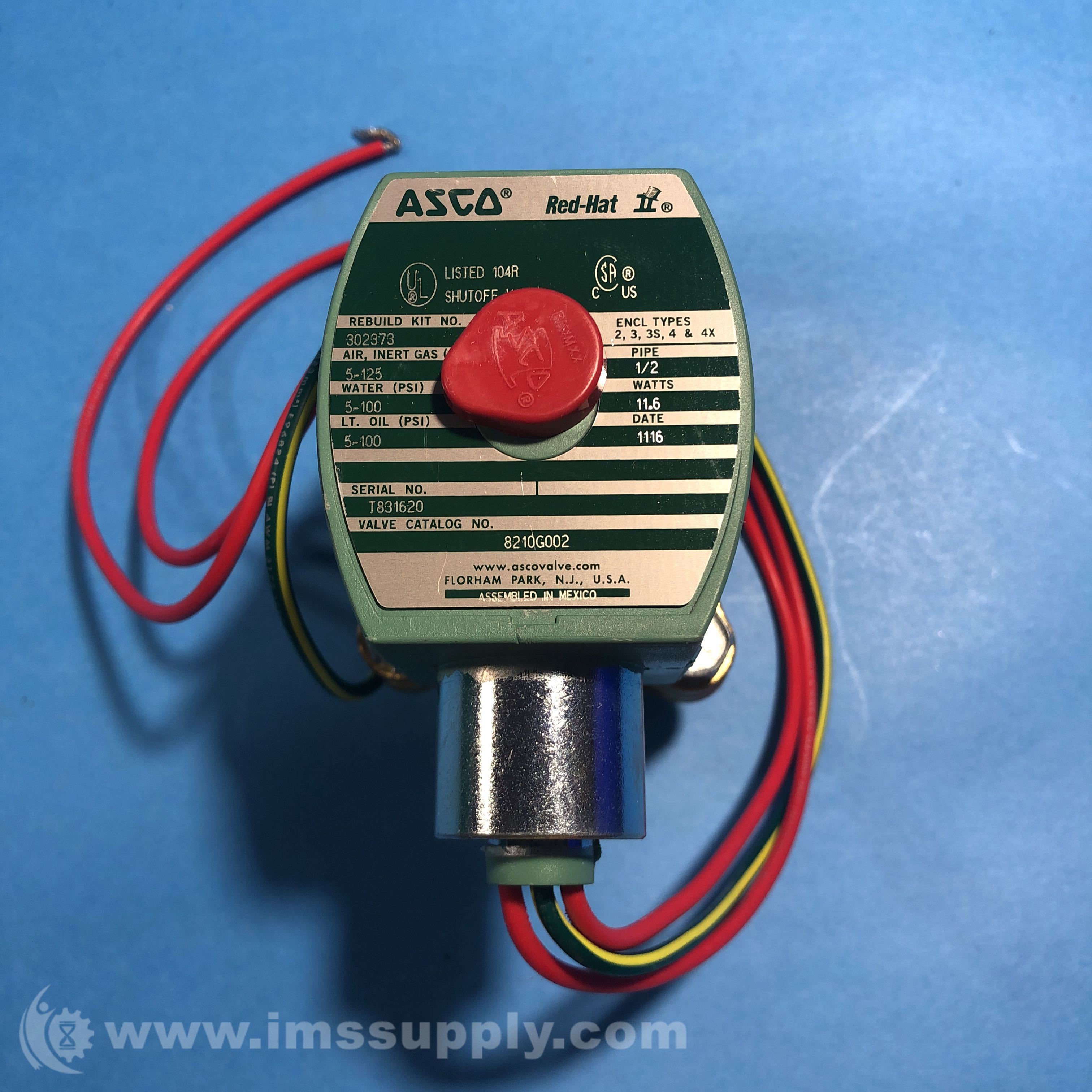 Asco Red Hat 8210G002 2 Way Brass Solenoid Valve IMS Supply