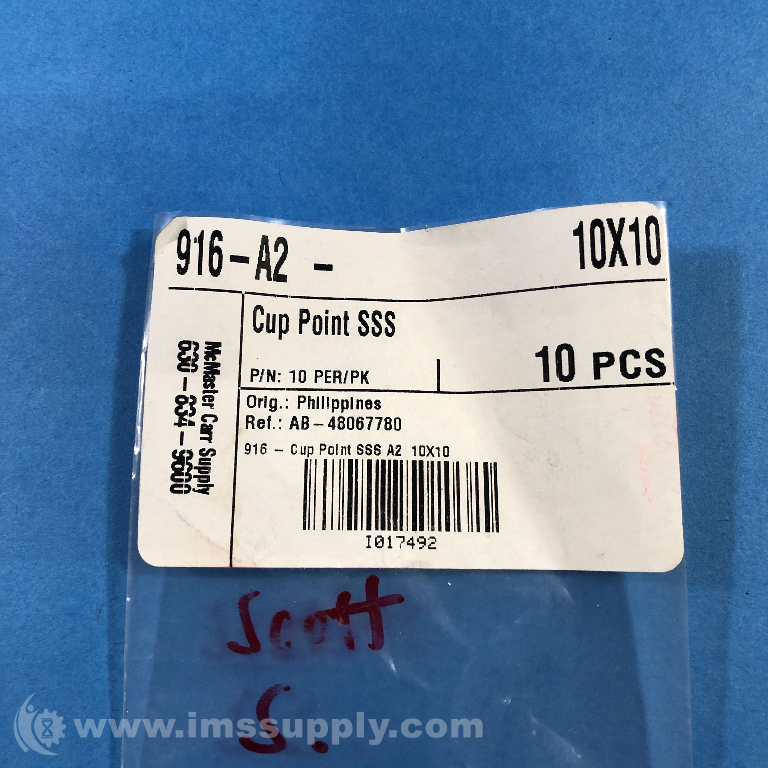 McMaster-Carr 630-834-9600 Pack of 10 Cup-Point Set Screw