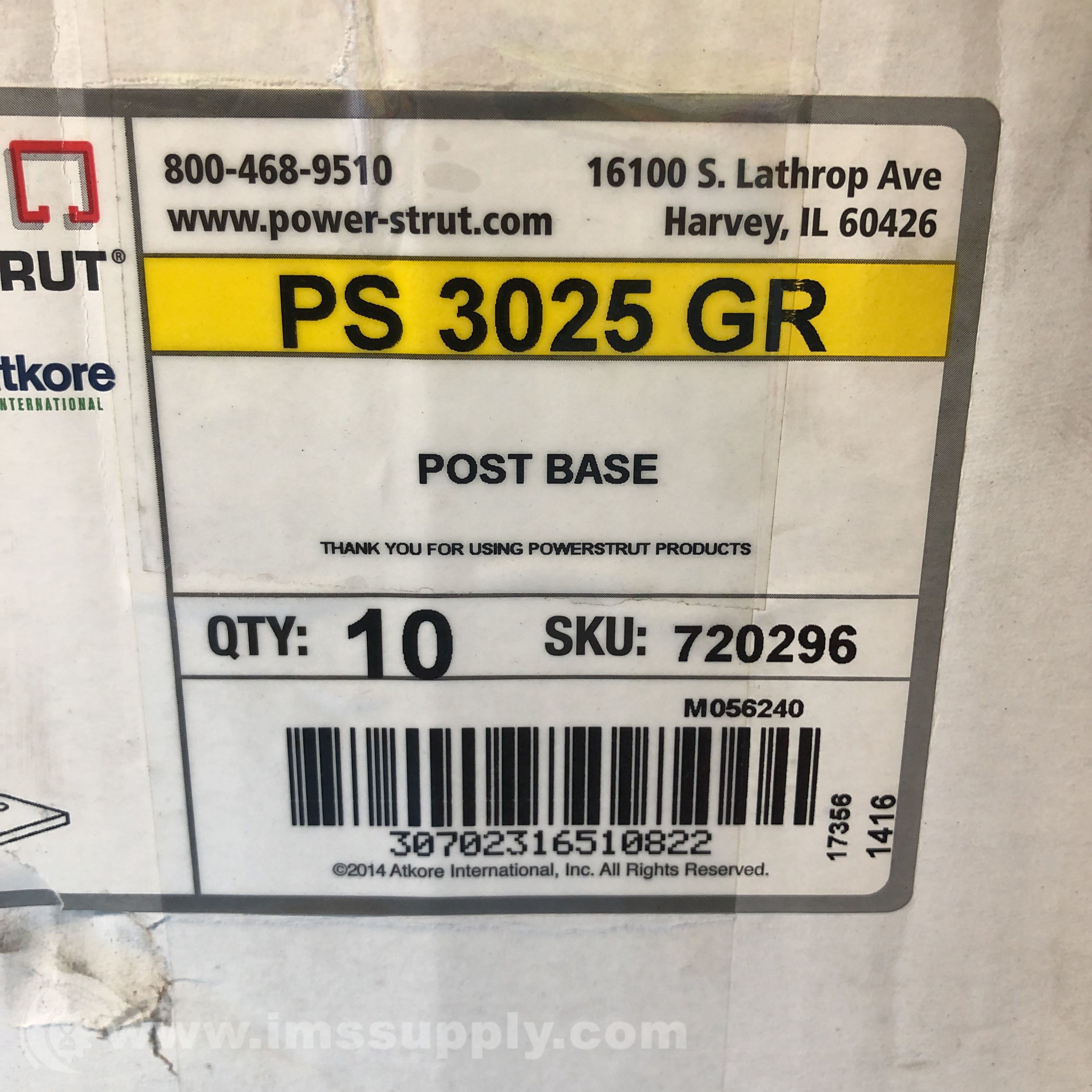 Power Strut PS 3025 GR Box of 10 Green Post Base IMS Supply