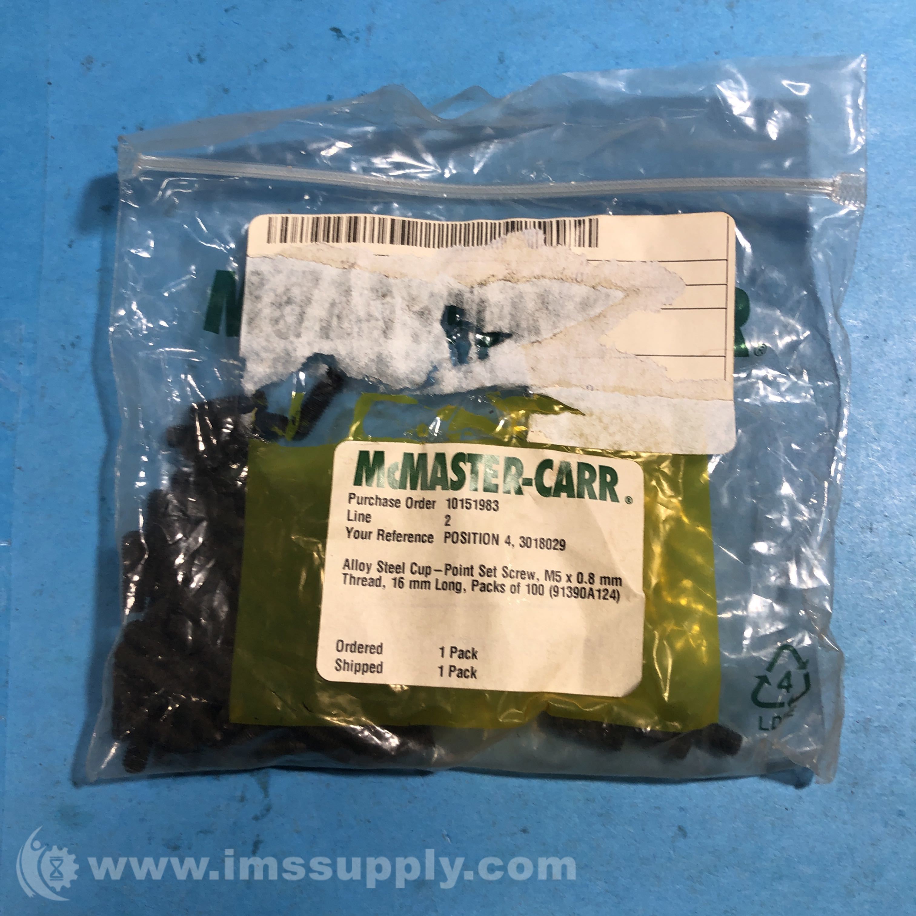 McMasterCarr 91390A124 Pack of 100 CupPoint Set Screw IMS Supply