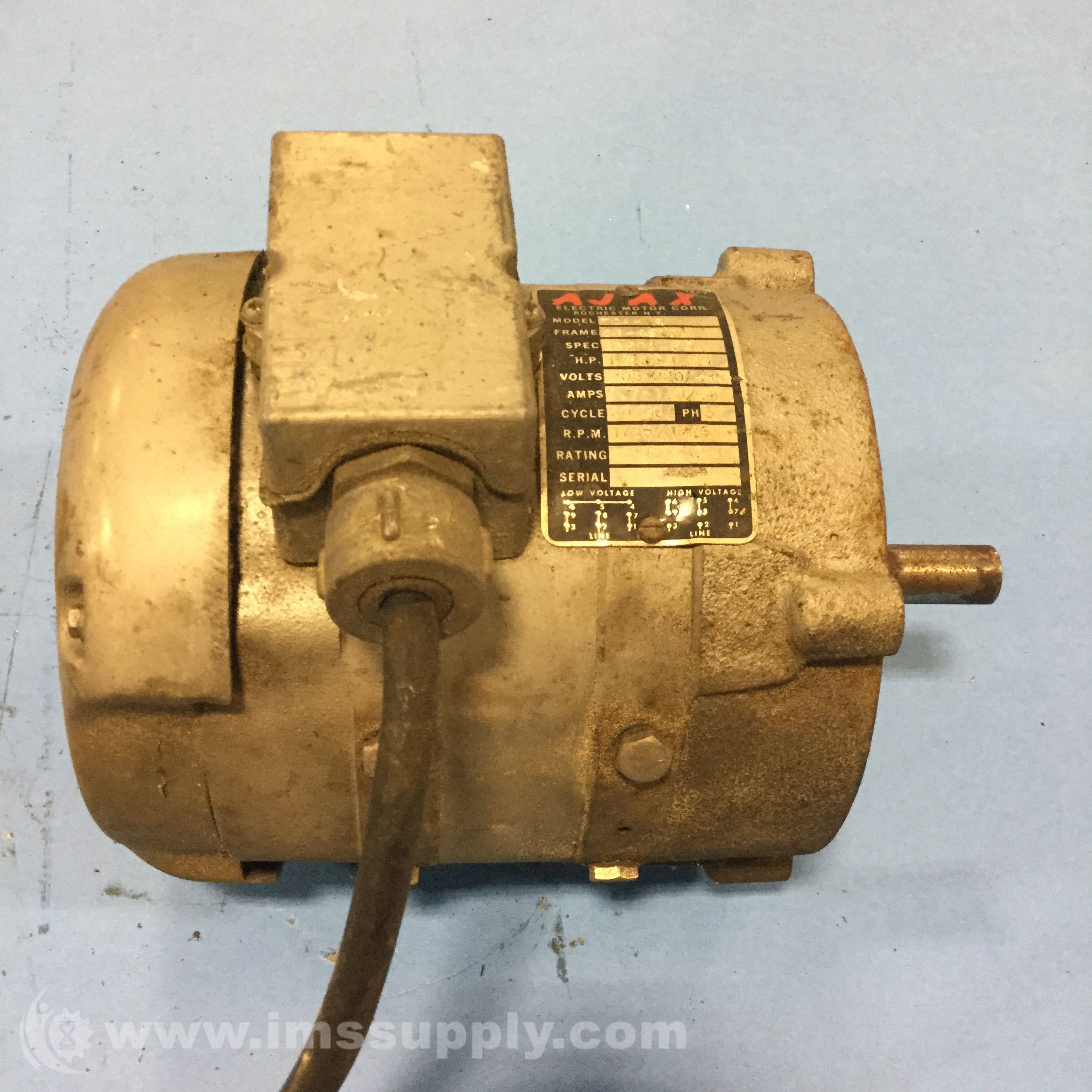 Ajax Transformer TCA12 1/2HP 3PH 564612M Frame Motor IMS Supply