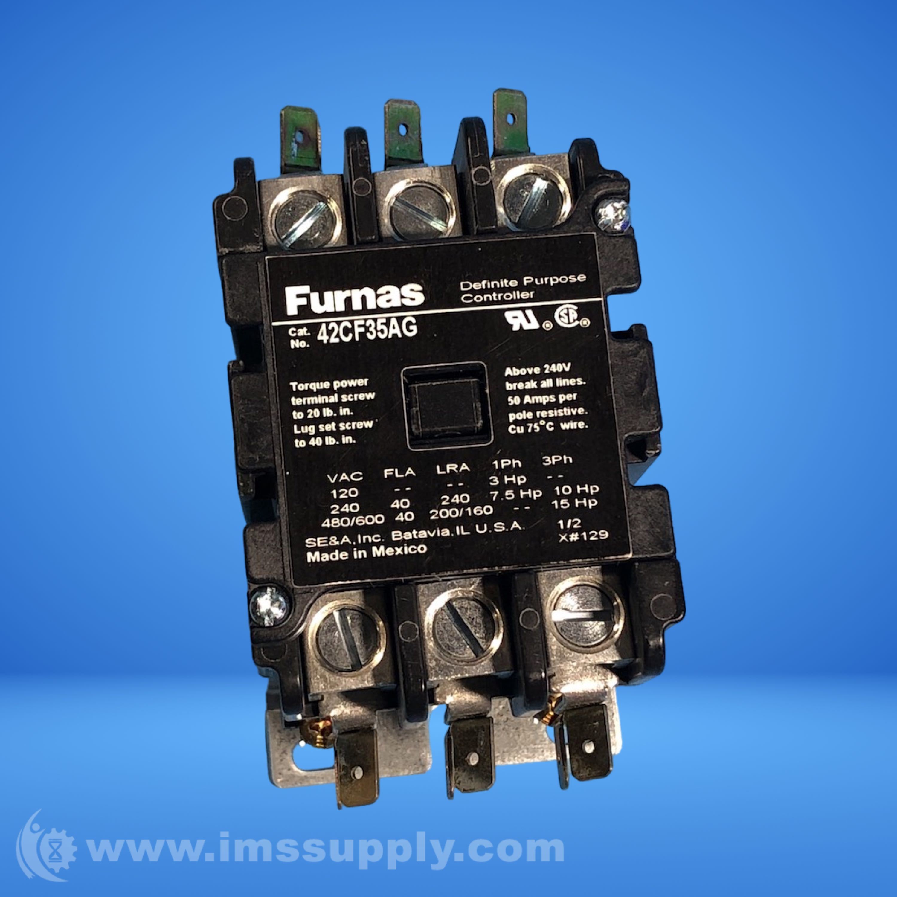 Furnas Electric Co 42CF35AG Contactor, 3Pole, 190220/208240V IMS