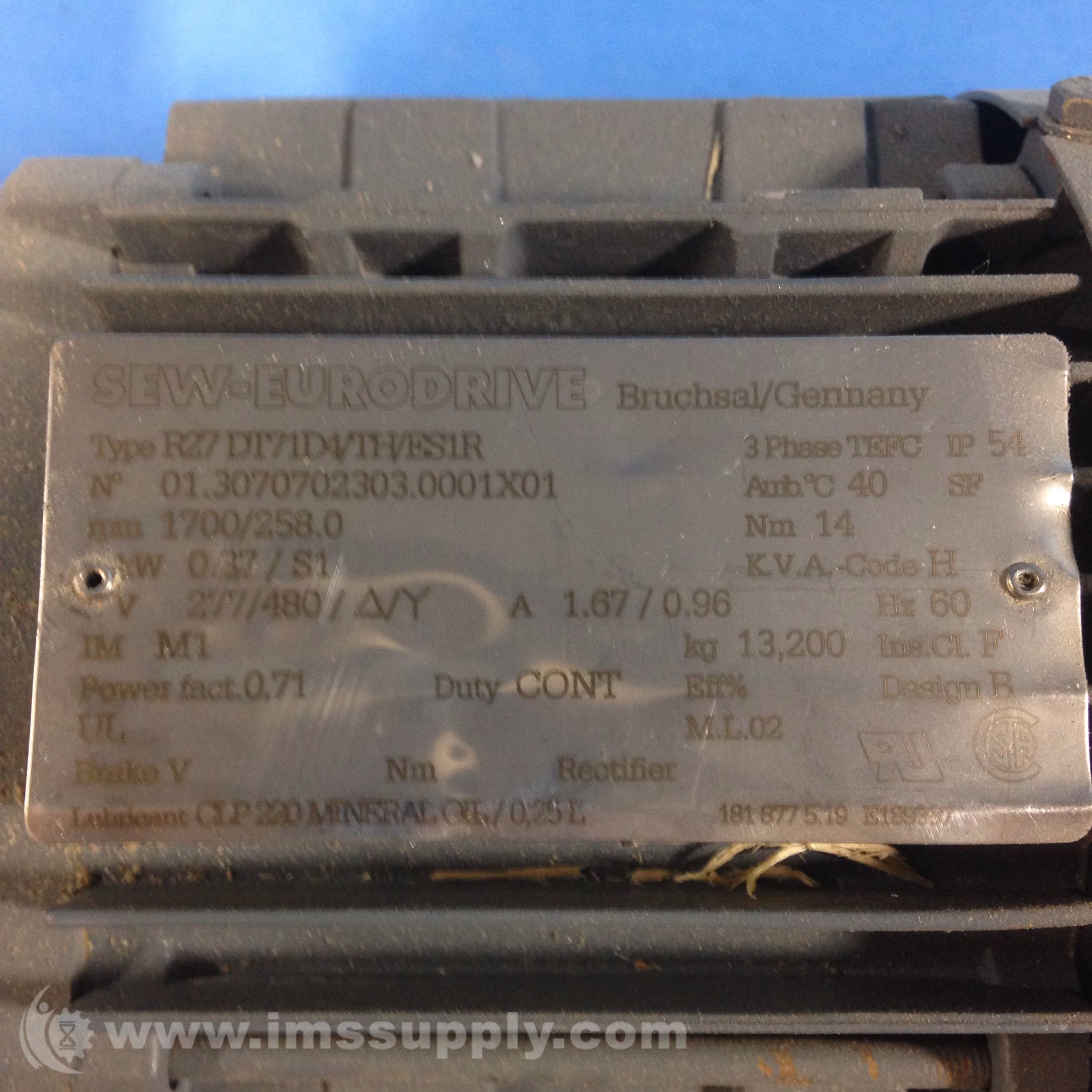 Sew Eurodrive R27 DT71D4/TH/ES1R Gear Motor - IMS Supply