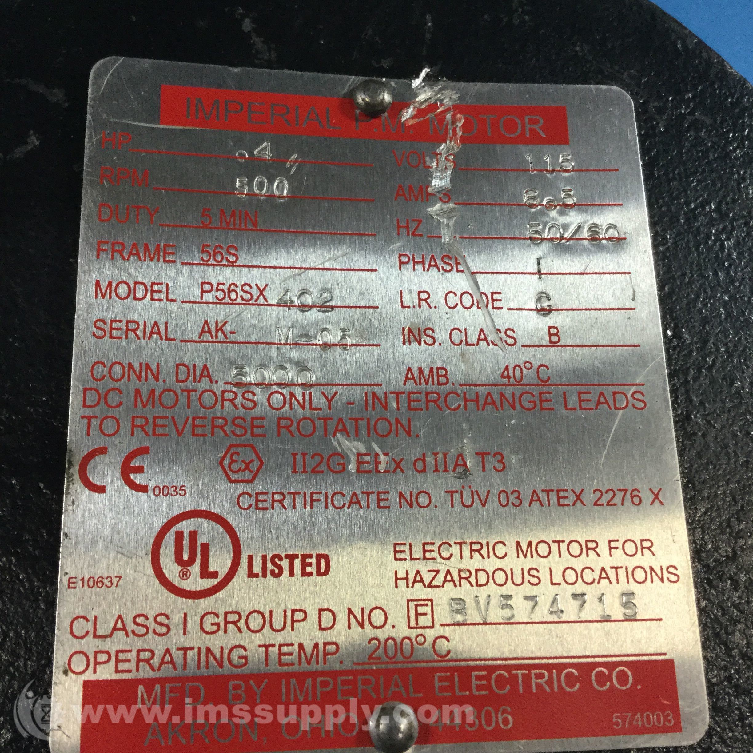 Imperial P56SX-402.4HP 500RPM 115V 1PH Special Motor - IMS Supply