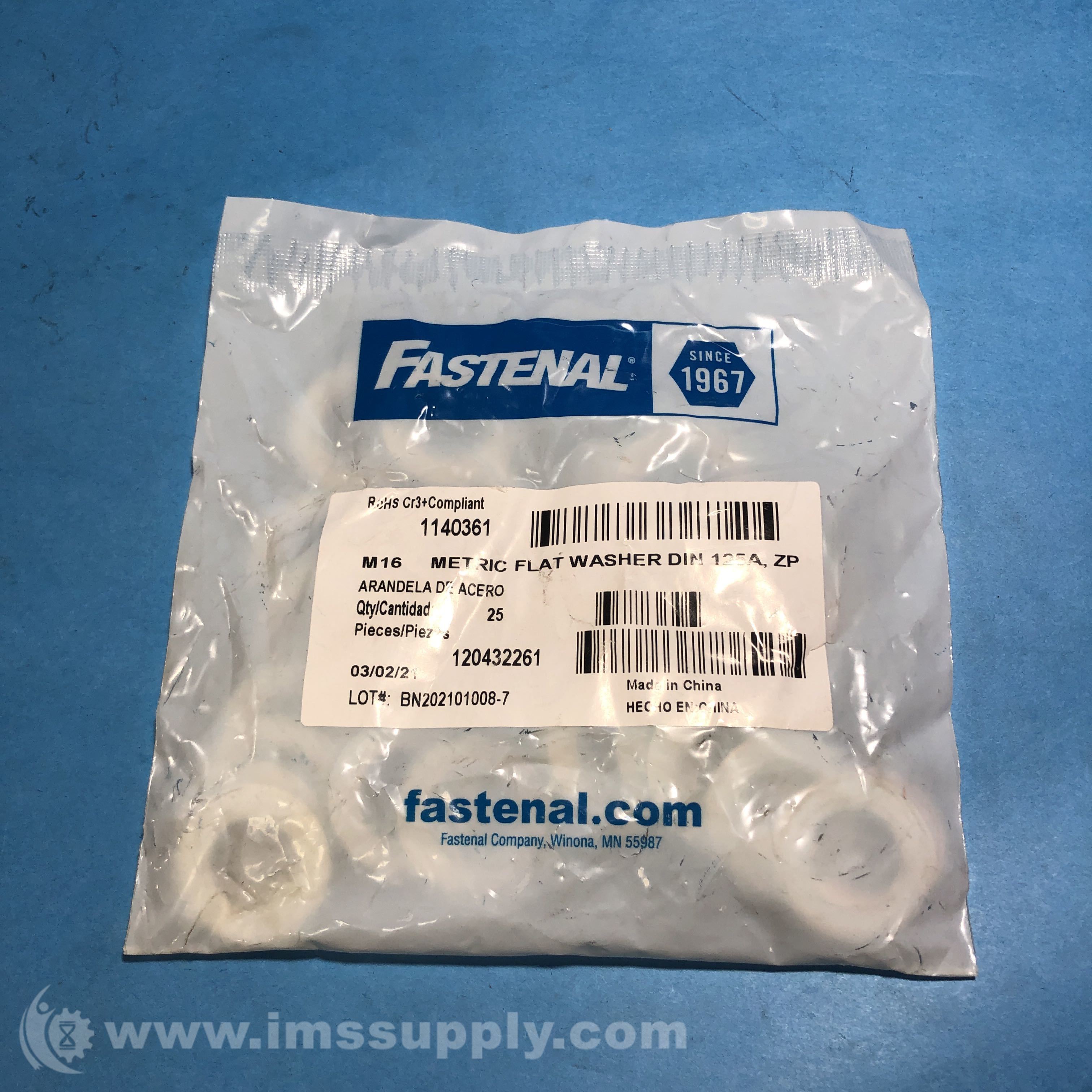 Fastenal 1140361 Bag of 25 Flat Washers IMS Supply