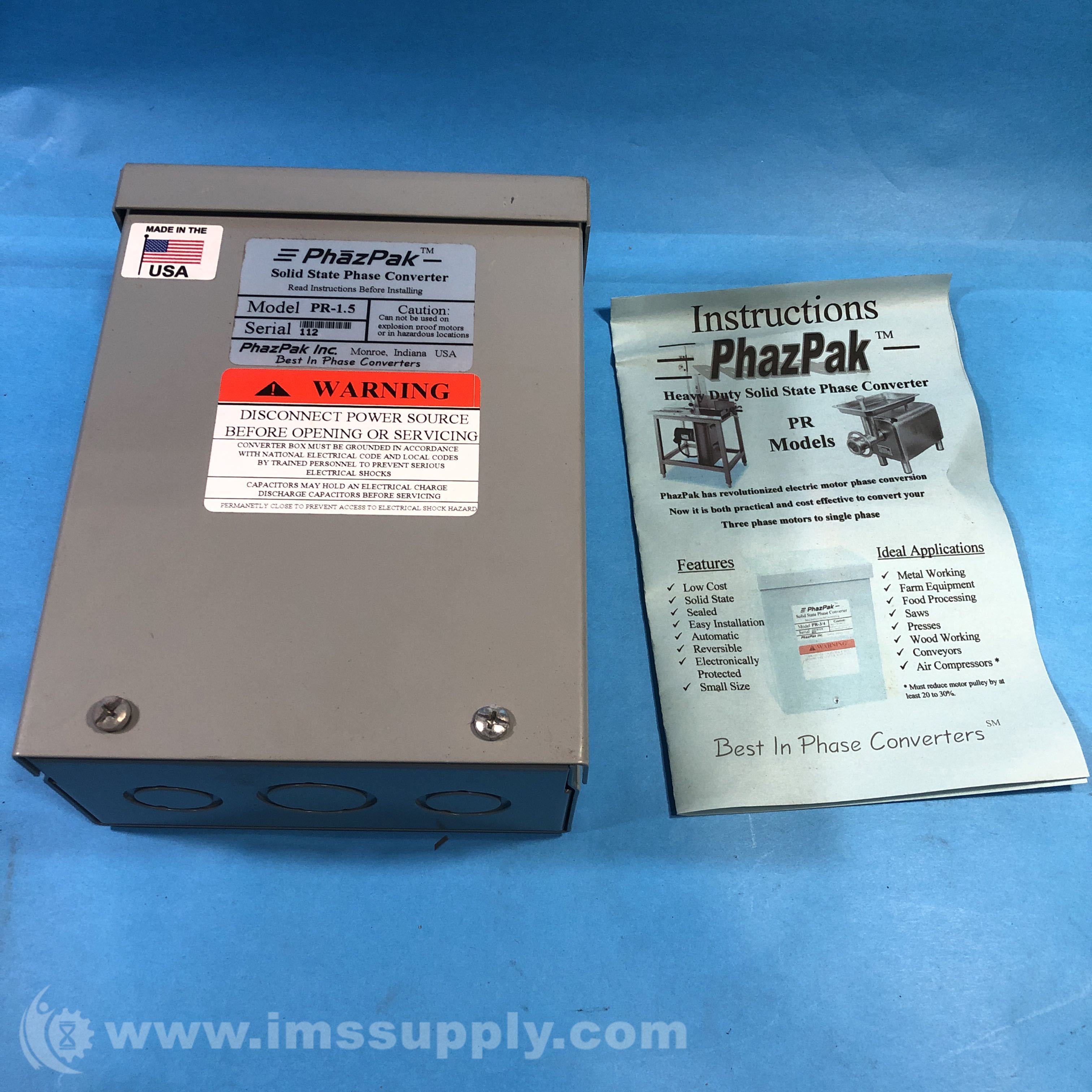PhazPak Inc PR1.5 Solid State Phase Converter IMS Supply