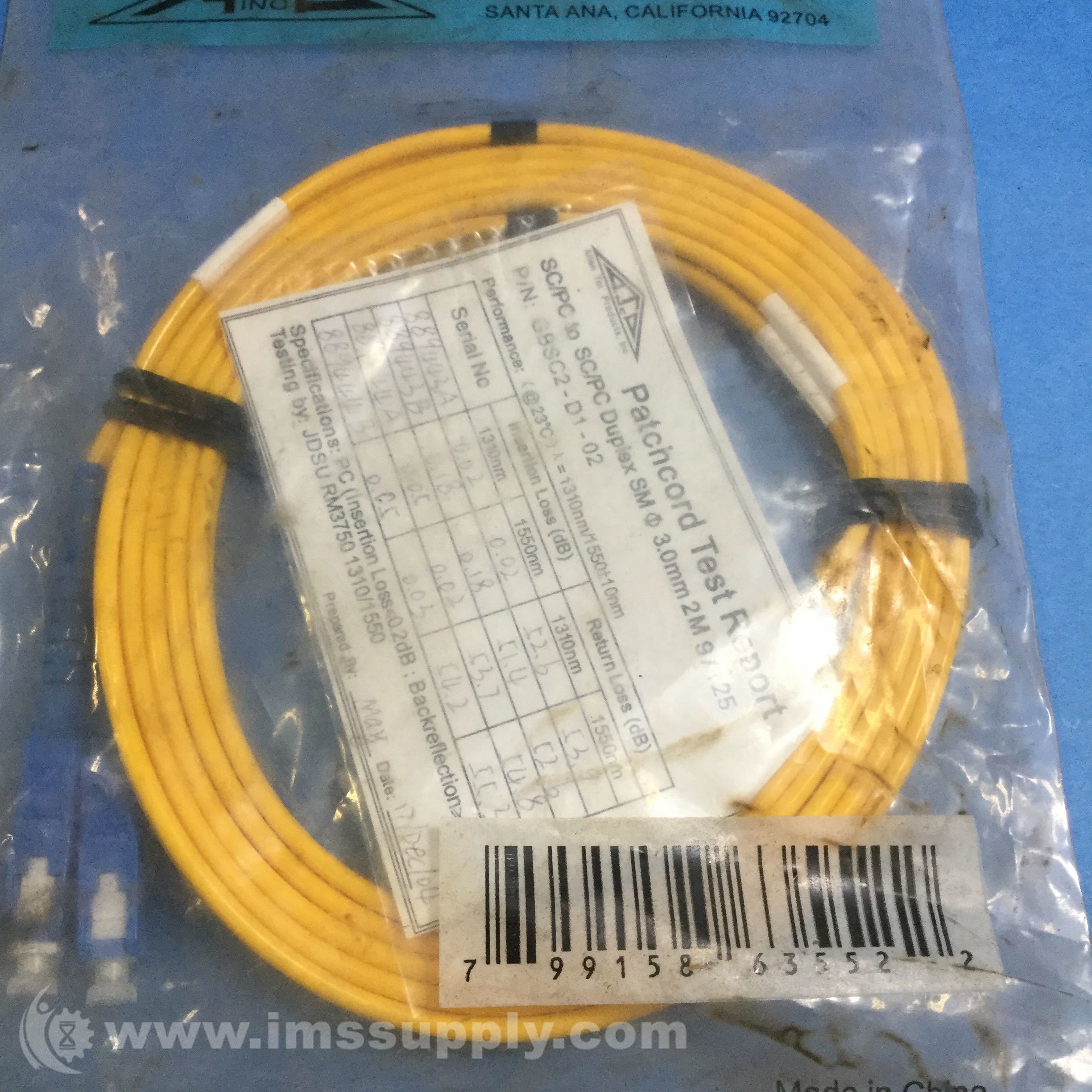 Allen Tel GBSC2-D1-01 Fiber Optic Cable Assembly Patch Cord SC To SC Yellow Jacket Allen-Tel 1-Meter Length Duplex Cable Singlemode Fiber 