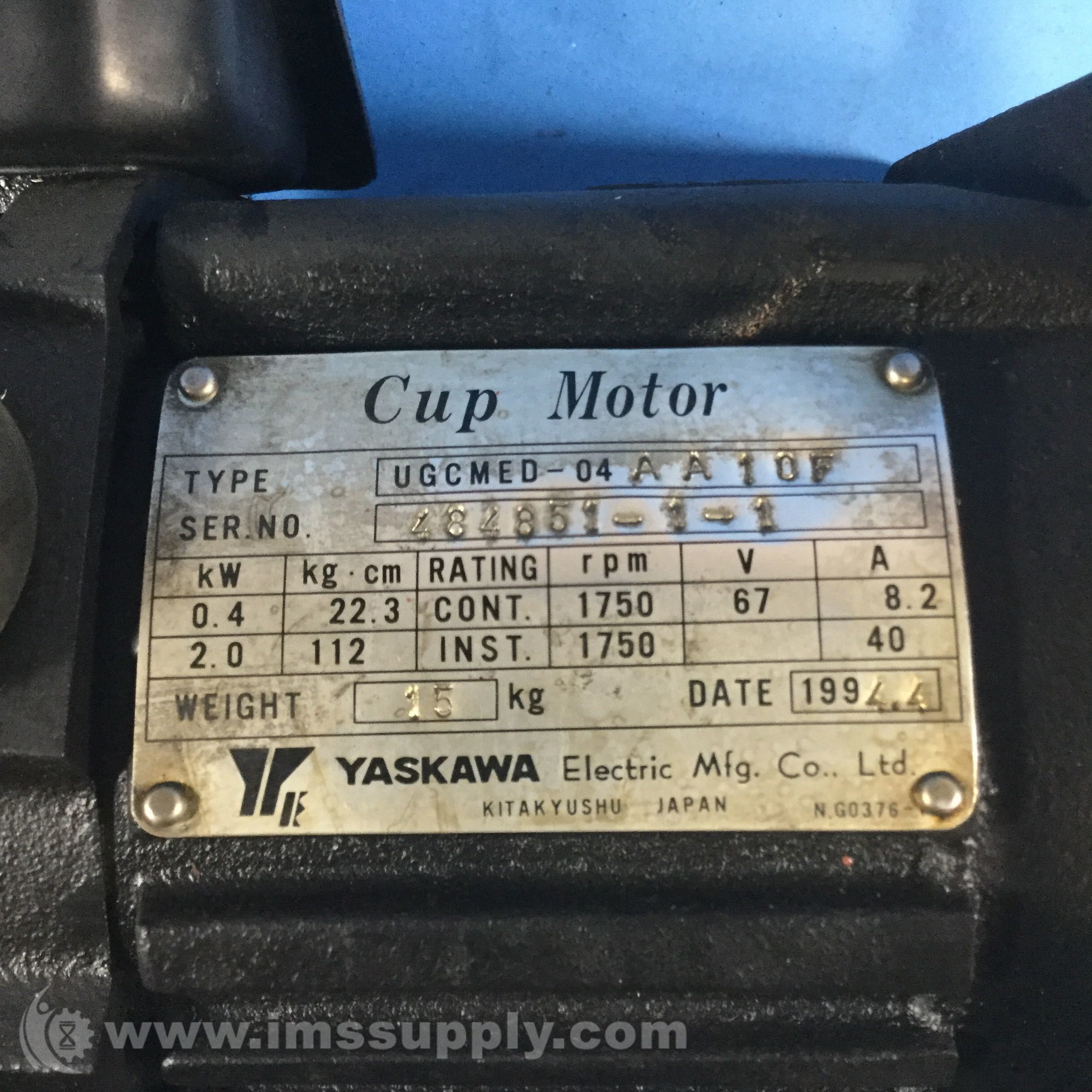 Yaskawa Electric UGCMED-04AA10F Cup Motor, 1750RPM, 67V