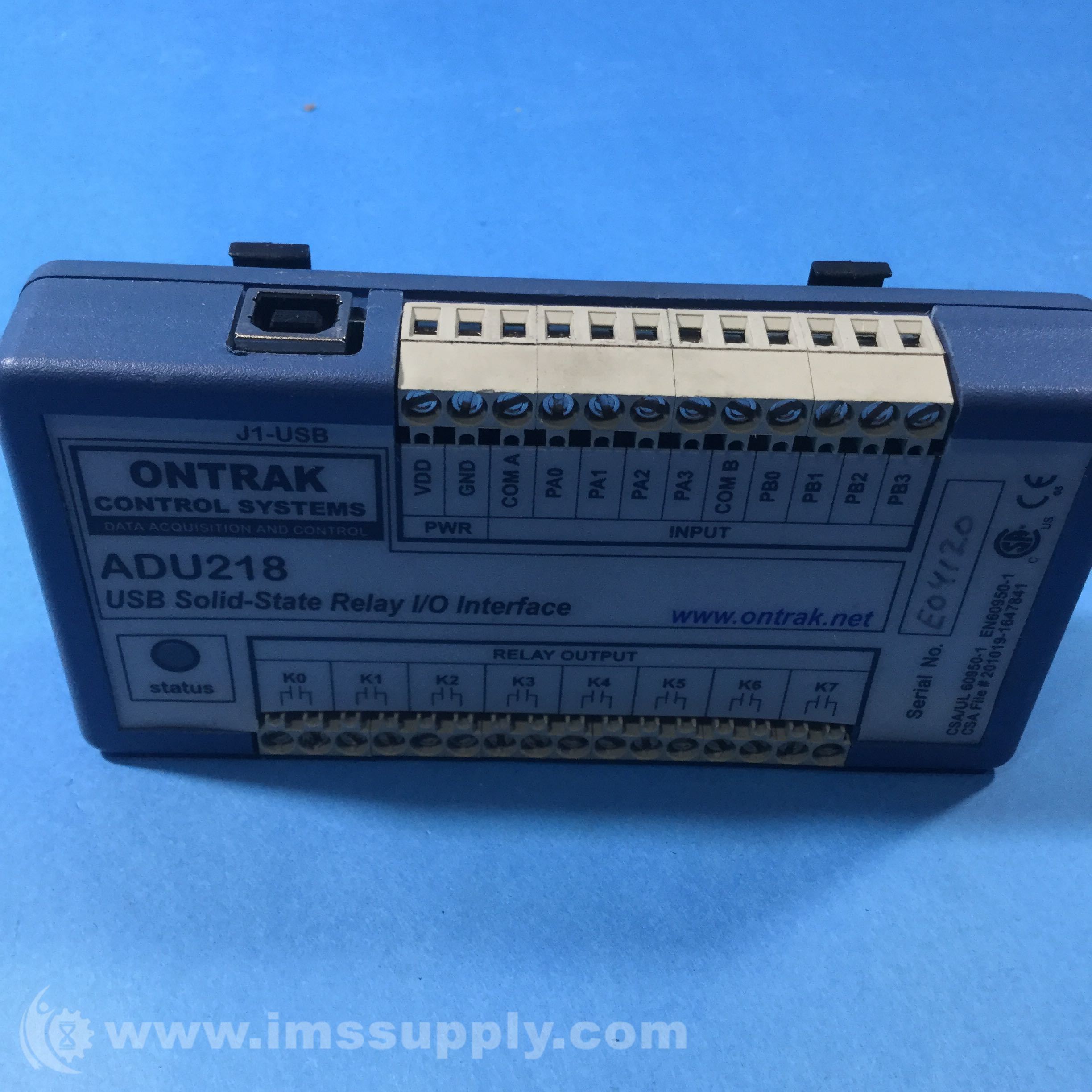 Ontrak Control Systems ADU218 USB SolidState Relay I/O Interface IMS