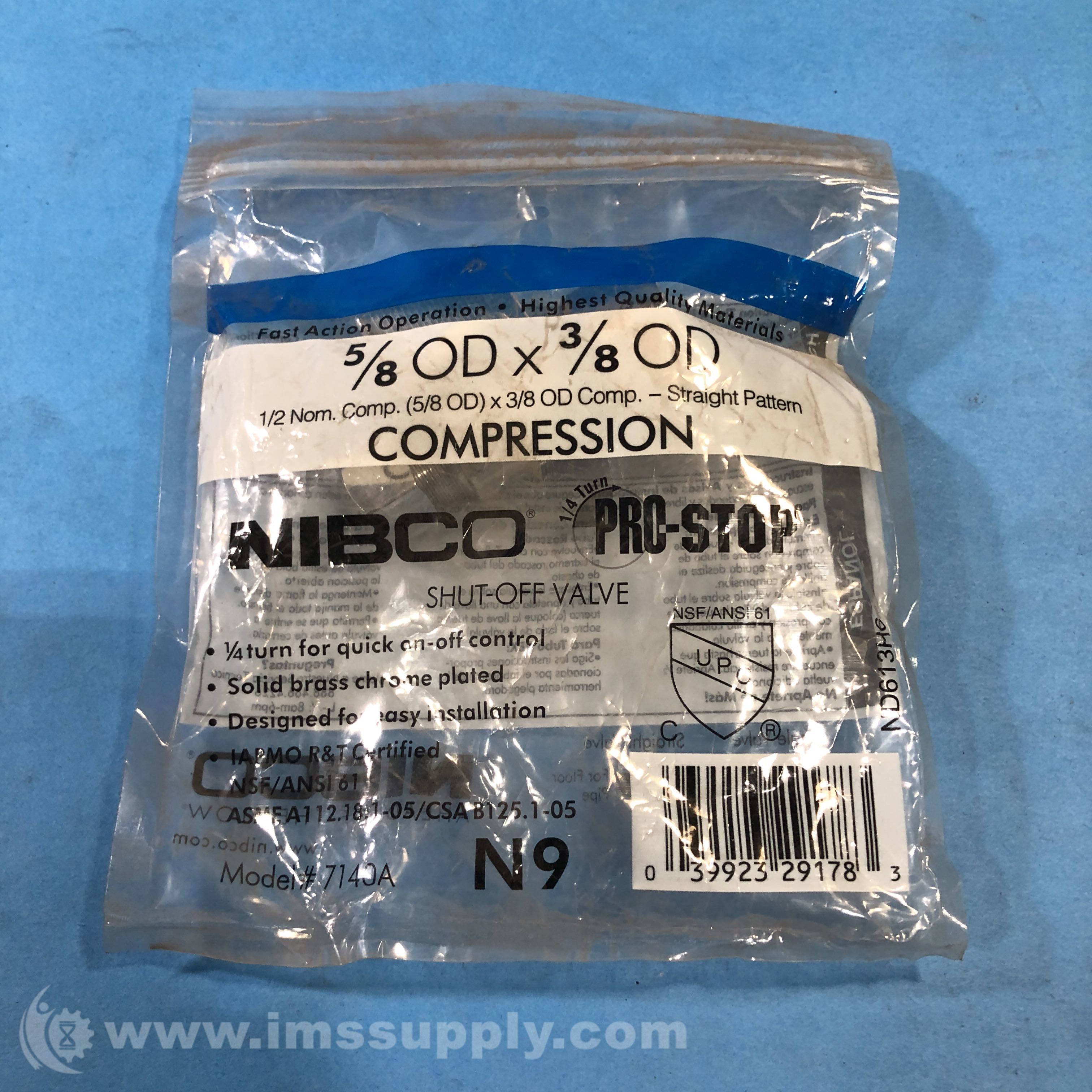 Nibco 7140A Compression Shut off Valve Fitting, 5/8 OD x 3/8 OD IMS