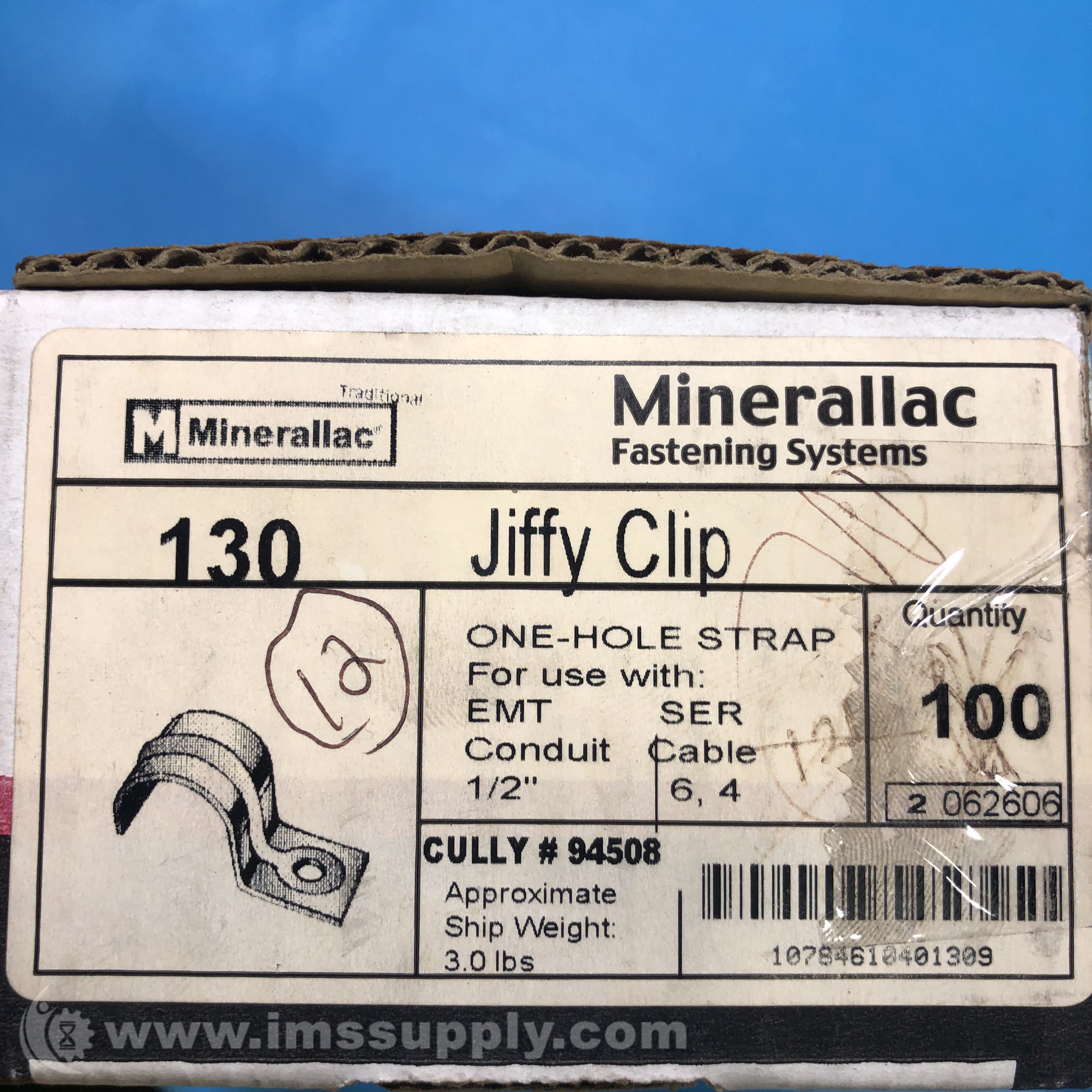 Minerallac 130 Box of 100 Jiffy Clips, One Hole Straps IMS Supply