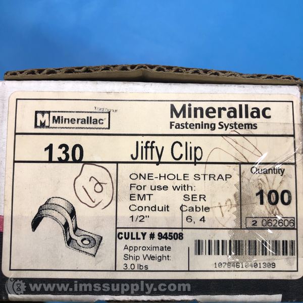 Minerallac 130 Box of 100 Jiffy Clips, One Hole Straps IMS Supply
