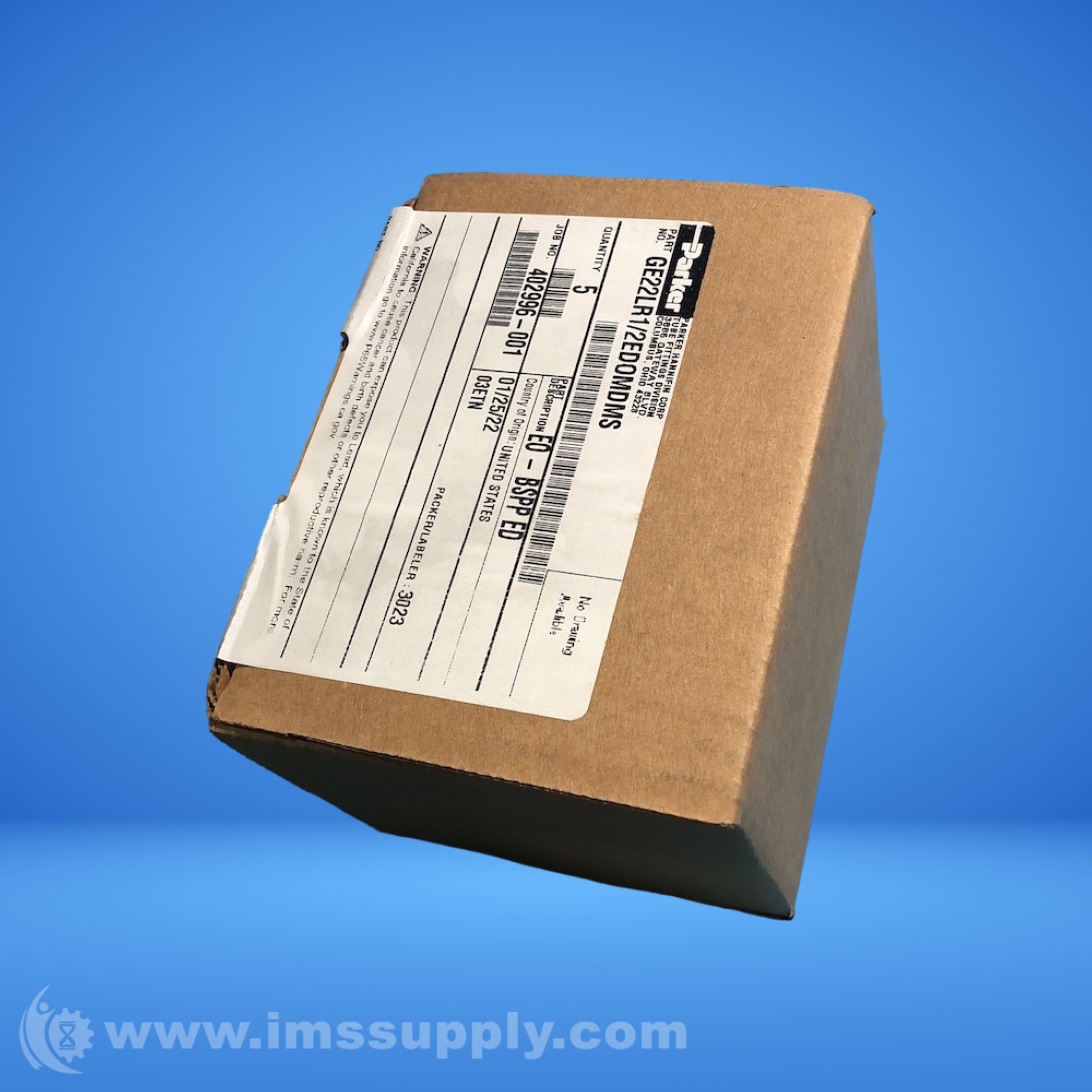Parker GE22LR1/2EDOMDMS Box of 5 High Pressure Connectors - IMS Supply