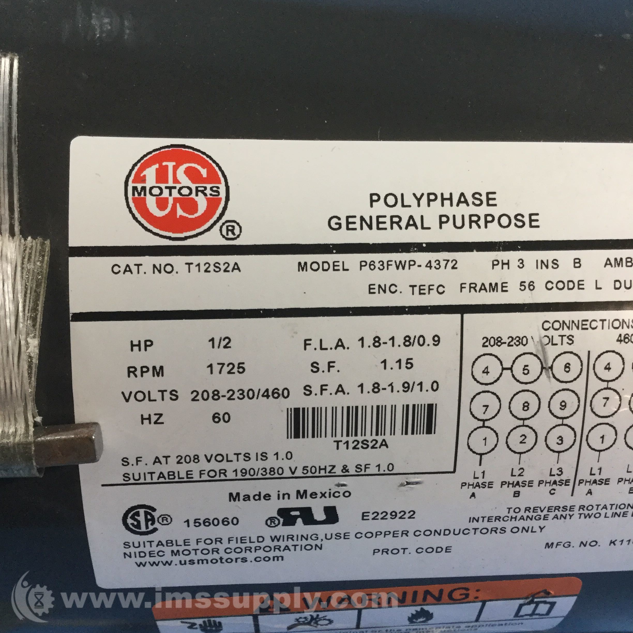 Nidec Corp P63FWP-4372 Reversing Starter, 3 PH, 56 Frame, 1/2 ...