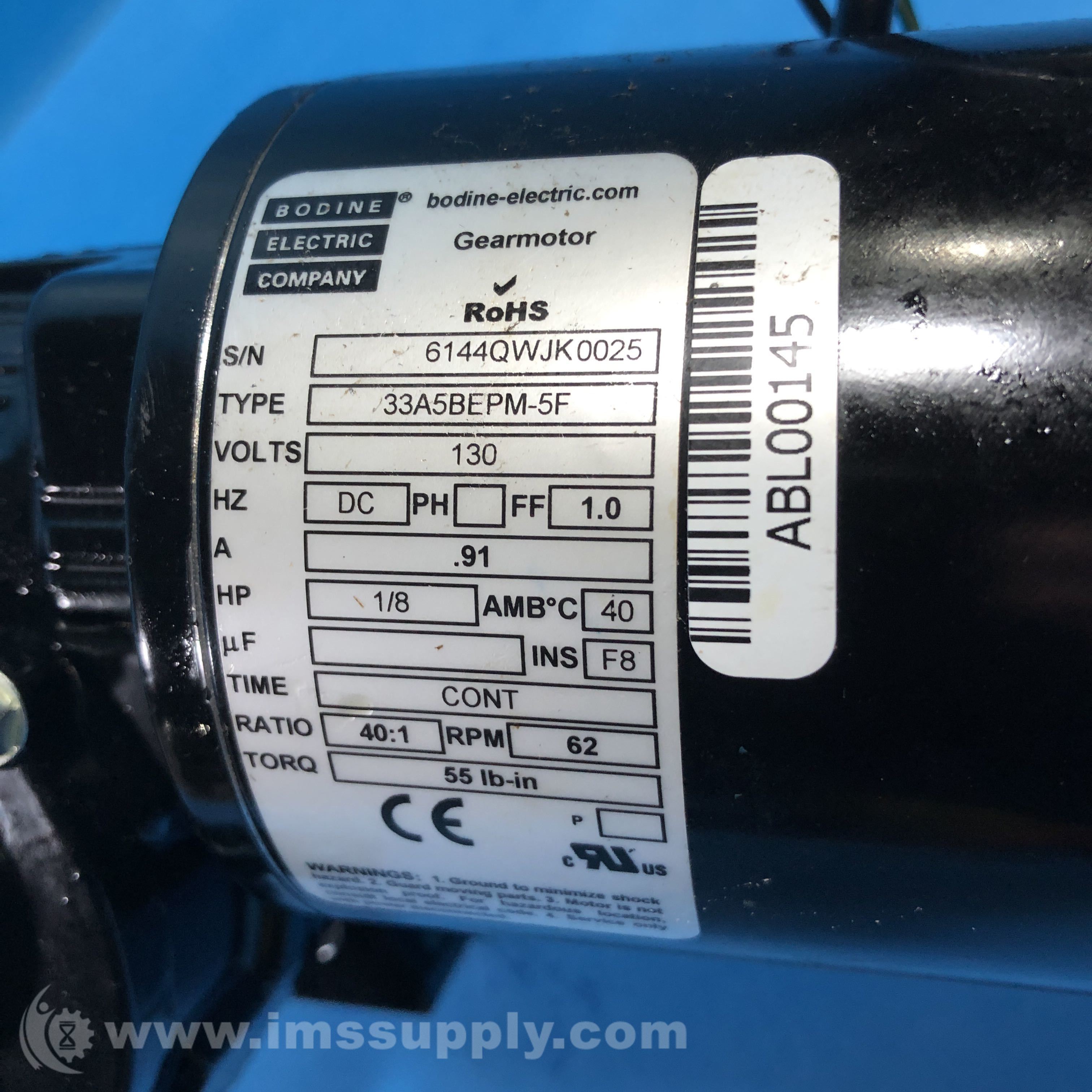 Bodine Electric Company 33A5BEPM5F DC Right Angle Gearmotor IMS Supply