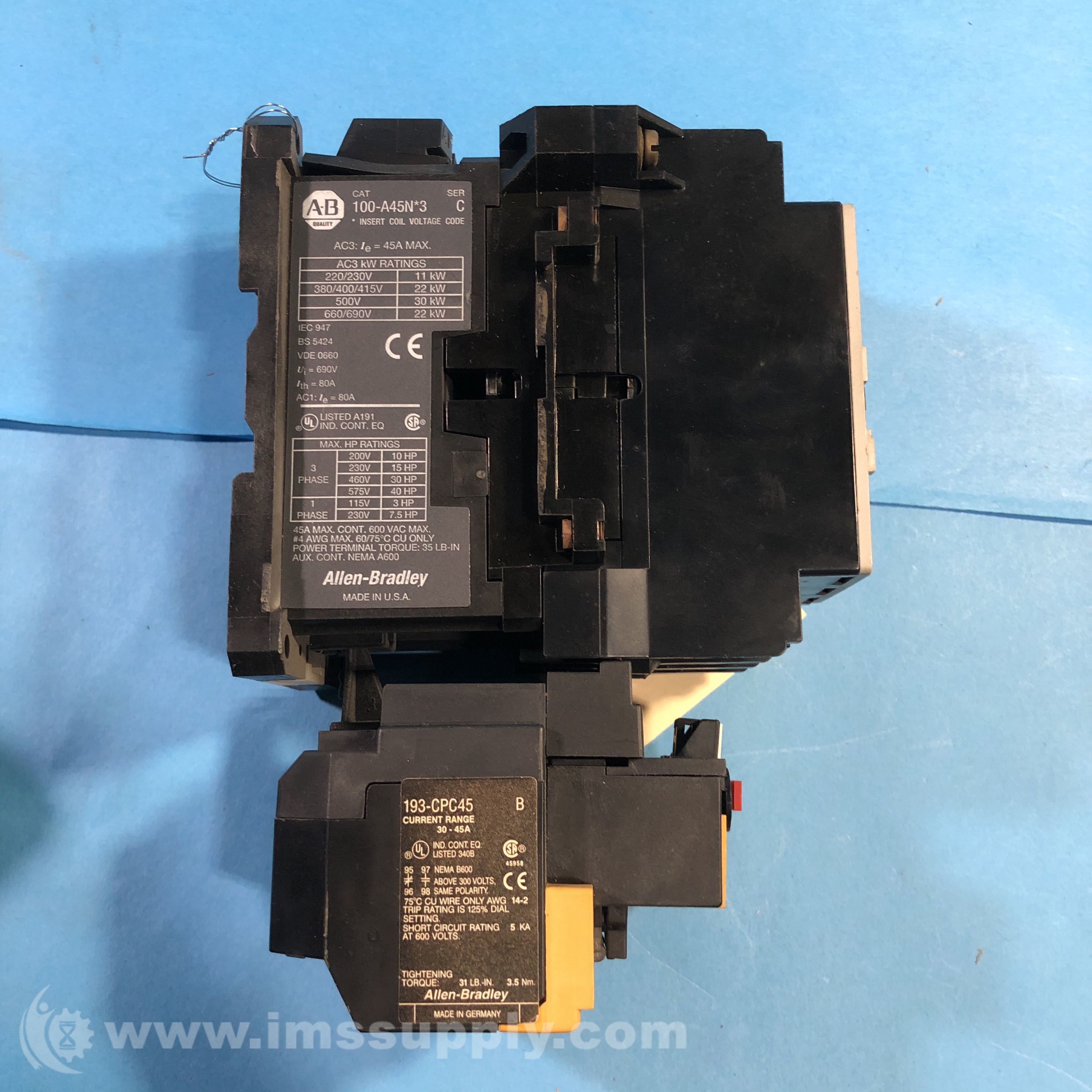 Allen Bradley 100-A45N*3 Contactor, Coil: 110/120 Volt, 50