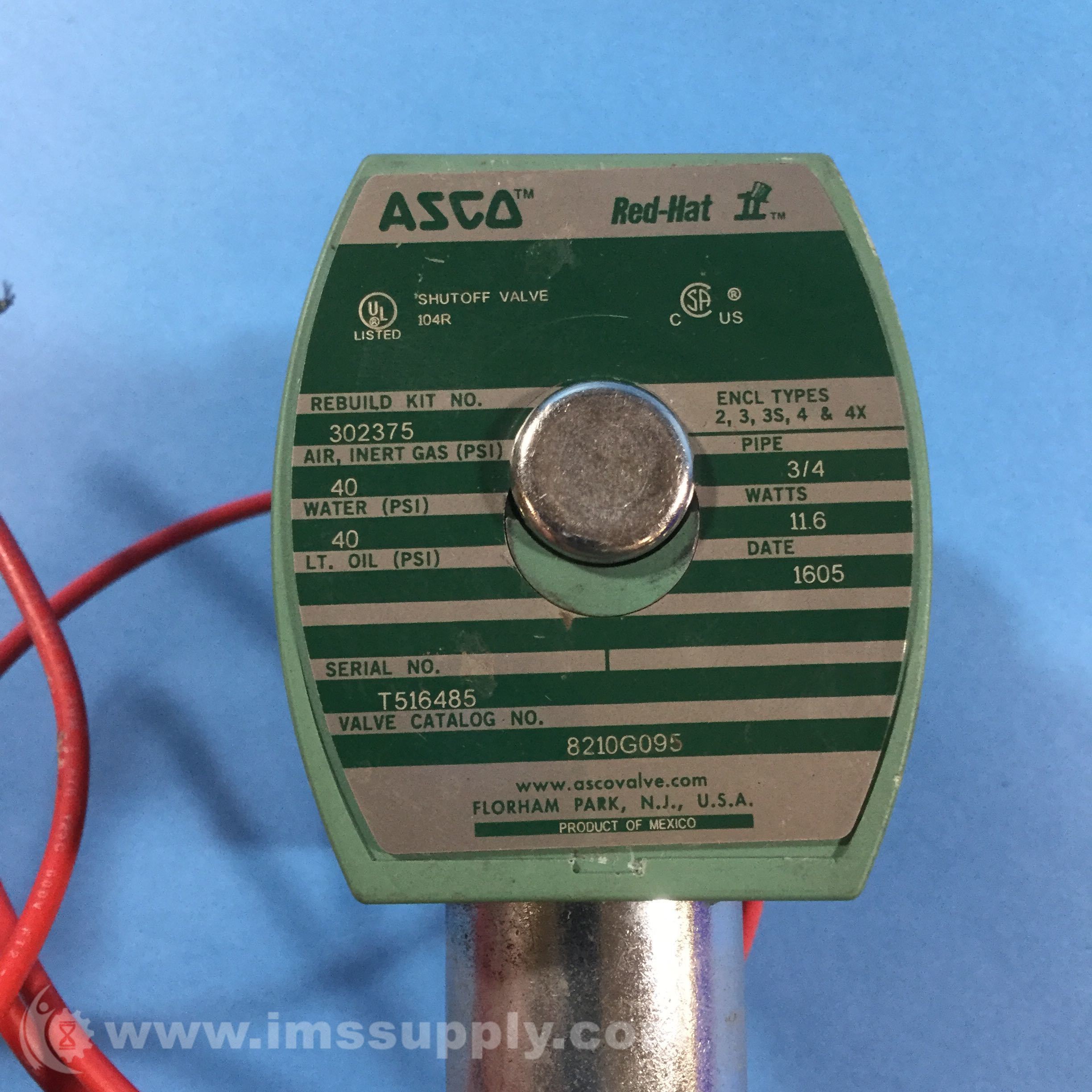 Asco 8210G095 120/60AC 2-Way Brass 3/4 In Solenoid Valve