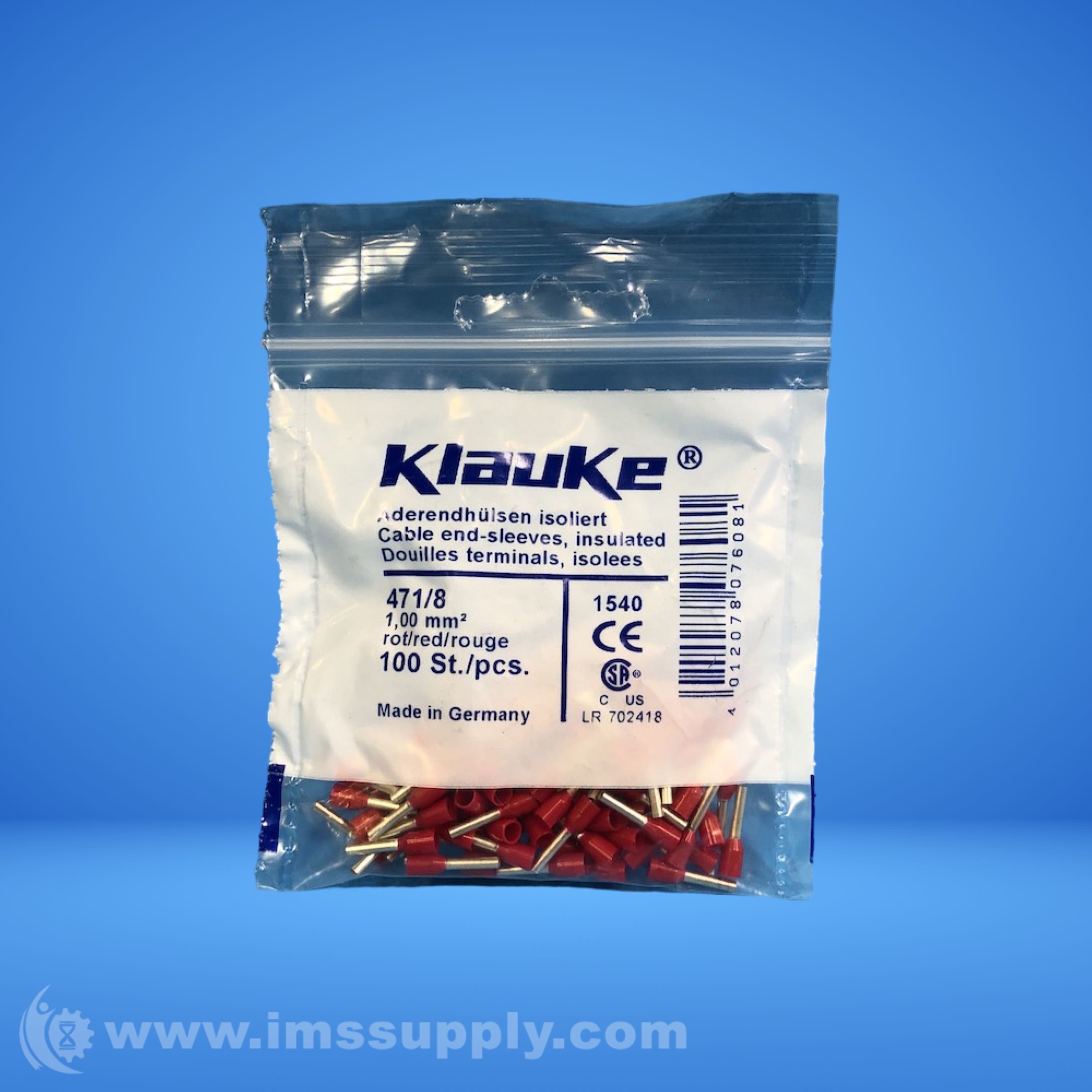 Klauke 4718 Pack of 100 Insulated Wire End Ferrules - IMS Supply