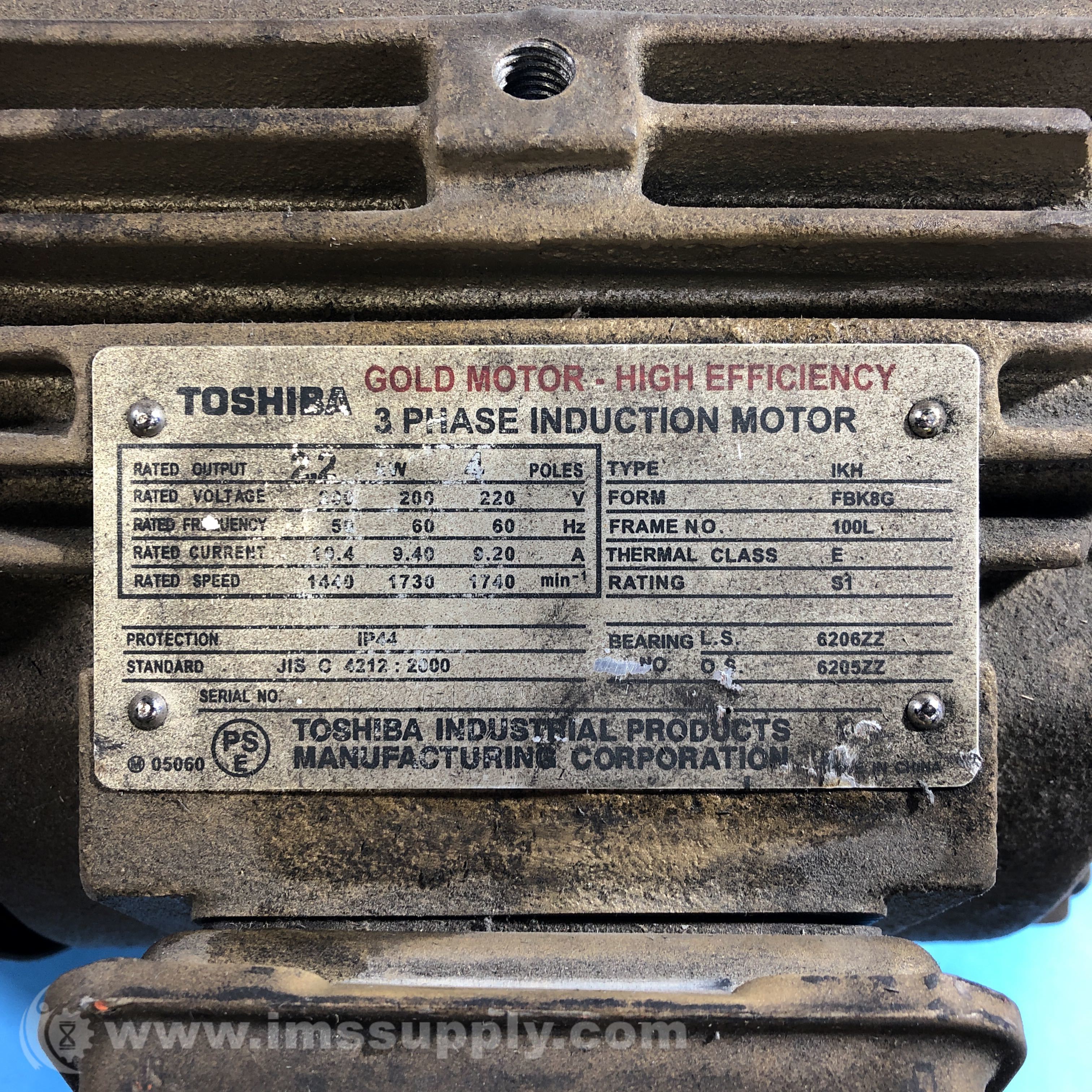 Toshiba IKH-FBK8G-2.2KW-4P Induction Motor, 2.2 kW, 4 Pole Toshiba IKH-FBK8G-2.2KW-4P Induction Motor, 2.2 kW, 4 Pole