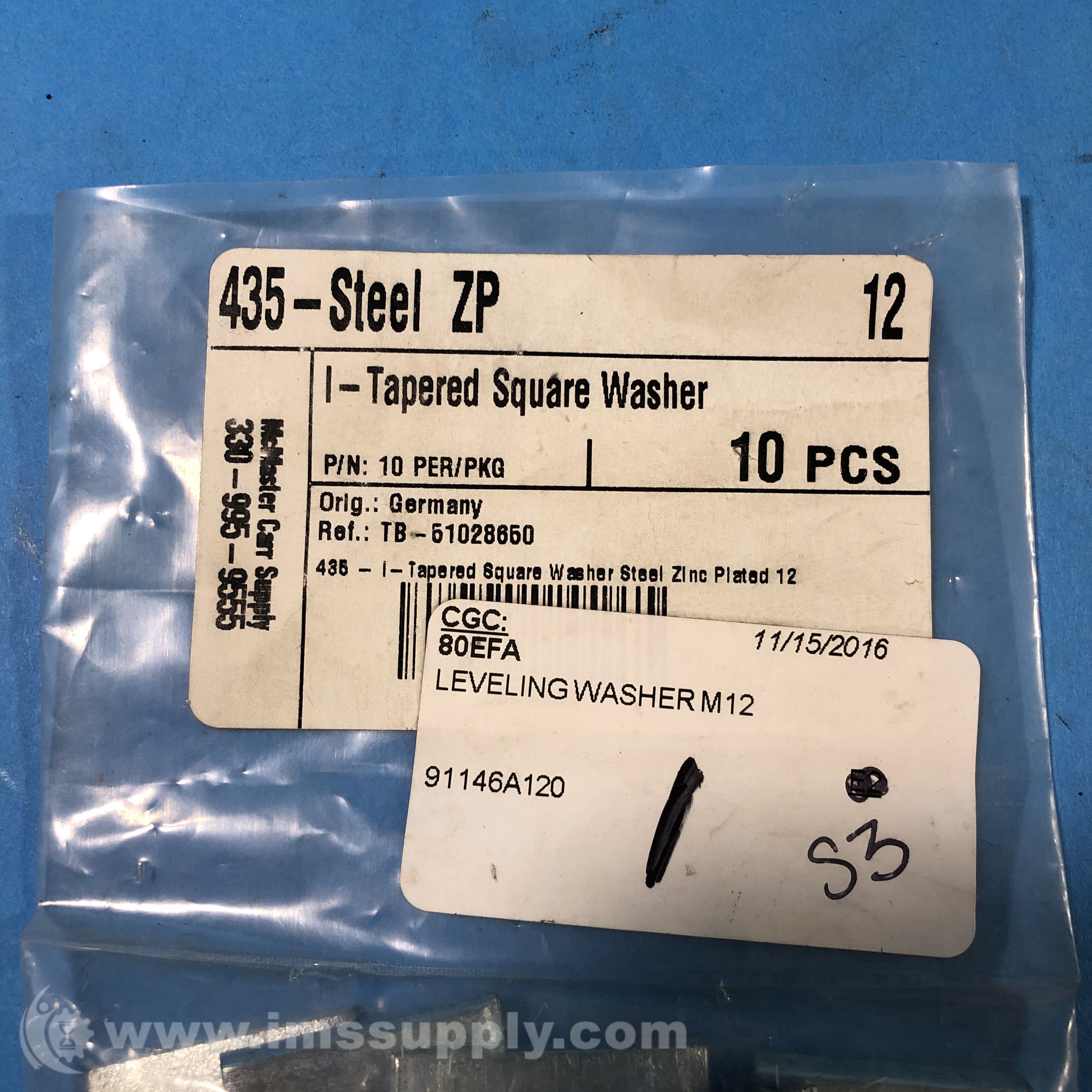 McMasterCarr Bag of 10 M12 Tapered Square Washers IMS Supply