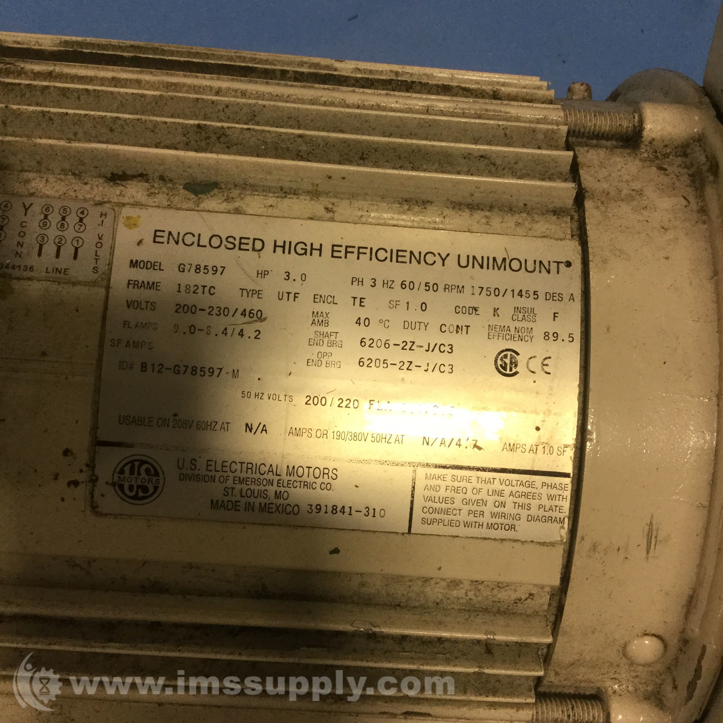 Us Motors G78597 3HP 3PH 1750/1445RPM 182TC Frame Electric ...