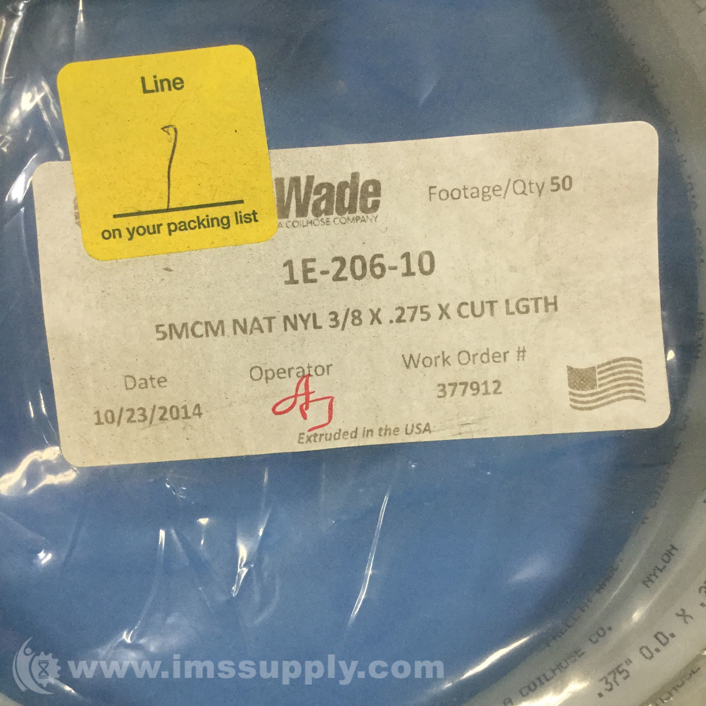 Freelin Wade 1E20610 Qty 50' Natural Nylon Tubing IMS Supply